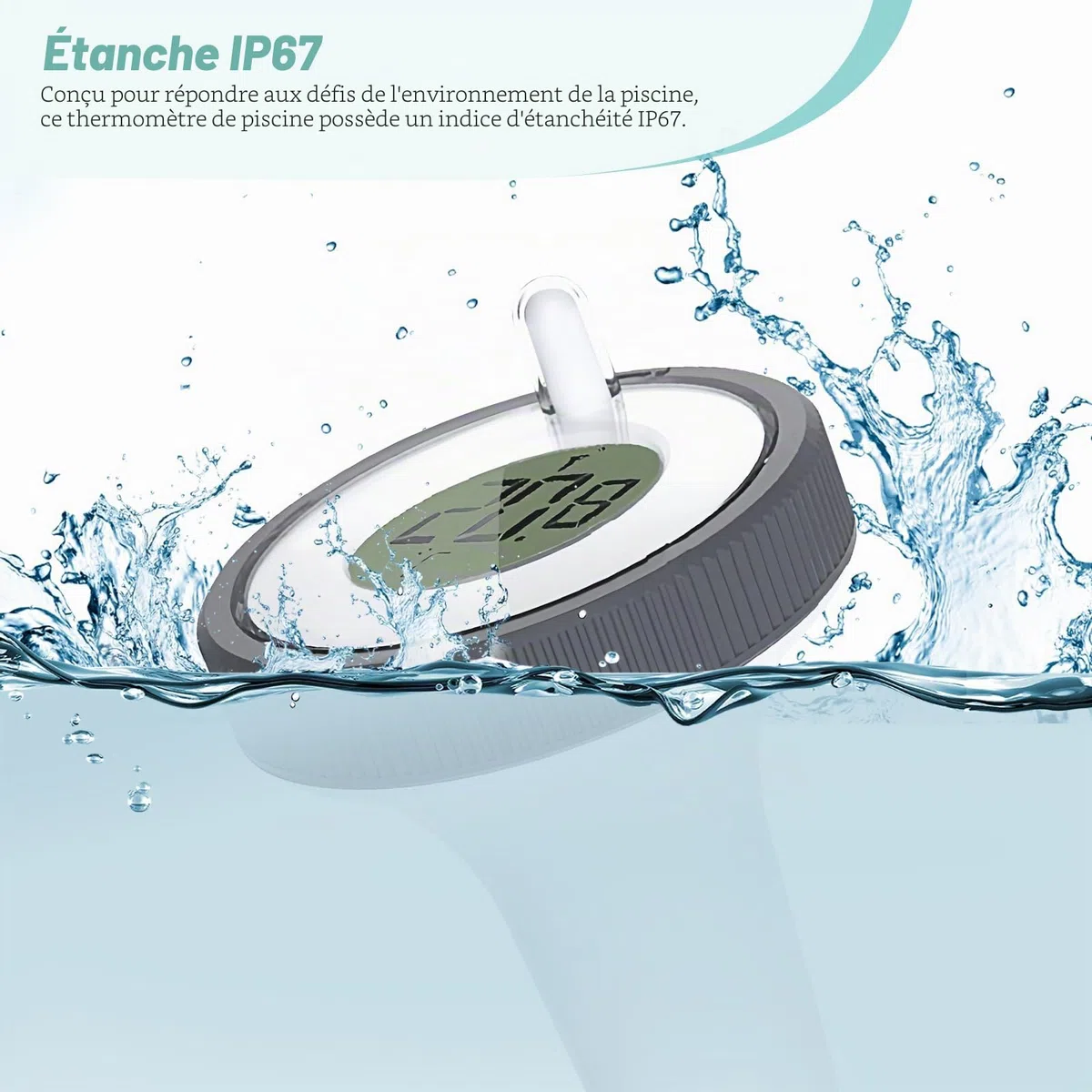 Thermomètre de piscine numérique - Thermomètre flottant sans fil - Étanche IP67 - Pour aquarium, piscine, étang, étang à poissons