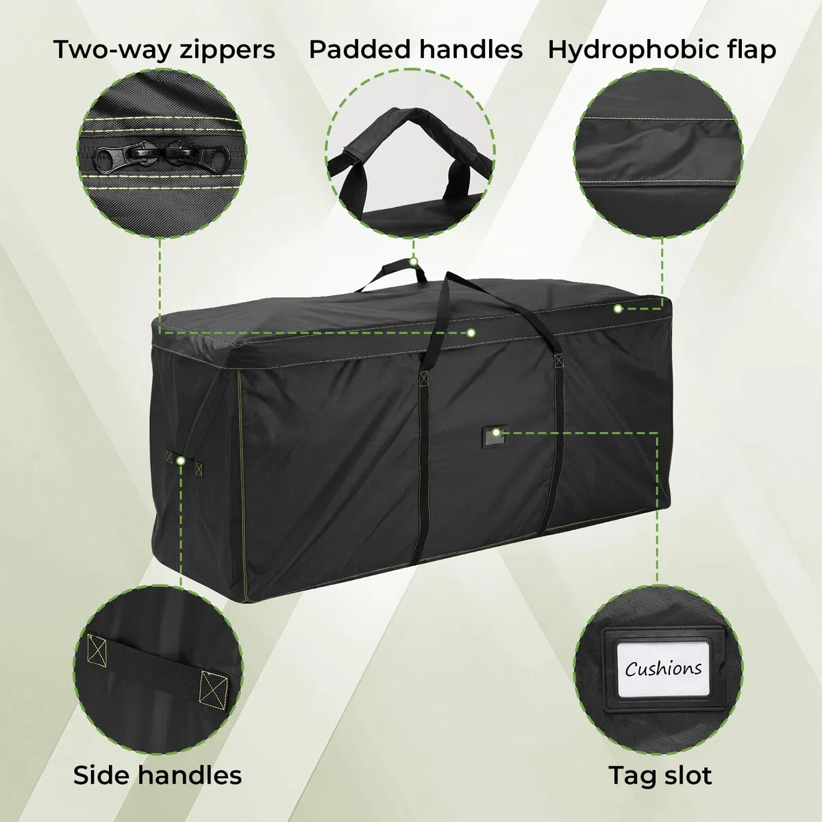 GARPROVM Sac de rangement XXL pour coussins de jardin & meubles d’extérieur, 173x51x76 cm Sac de rangement pour meubles de jardin en tissu Oxford 420D doux, résistant à l’eau et à la poussière