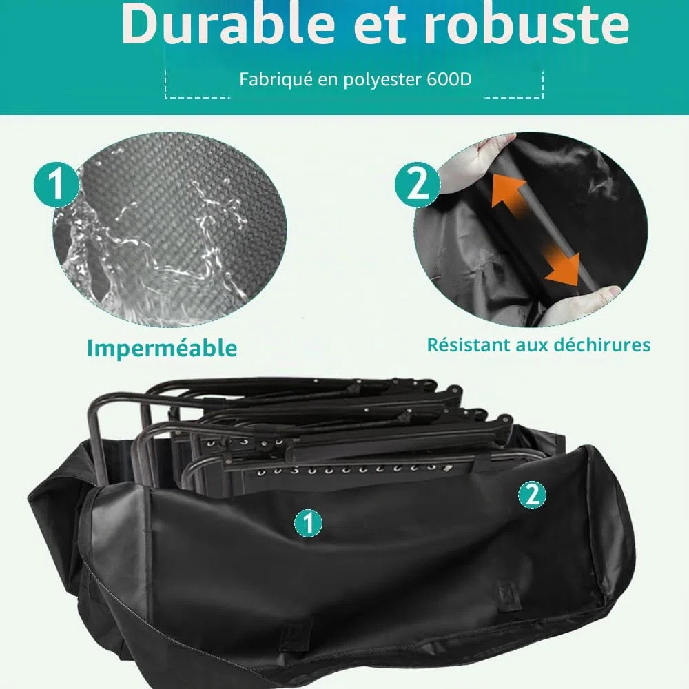 Grand sac de rangement pour chaise de jardin, 105 x 73 x 28 cm, durable, 600D, inclinable, pliable, pour plage, salon, camping, patio, chaise longue, sac de voyage extra large, noir