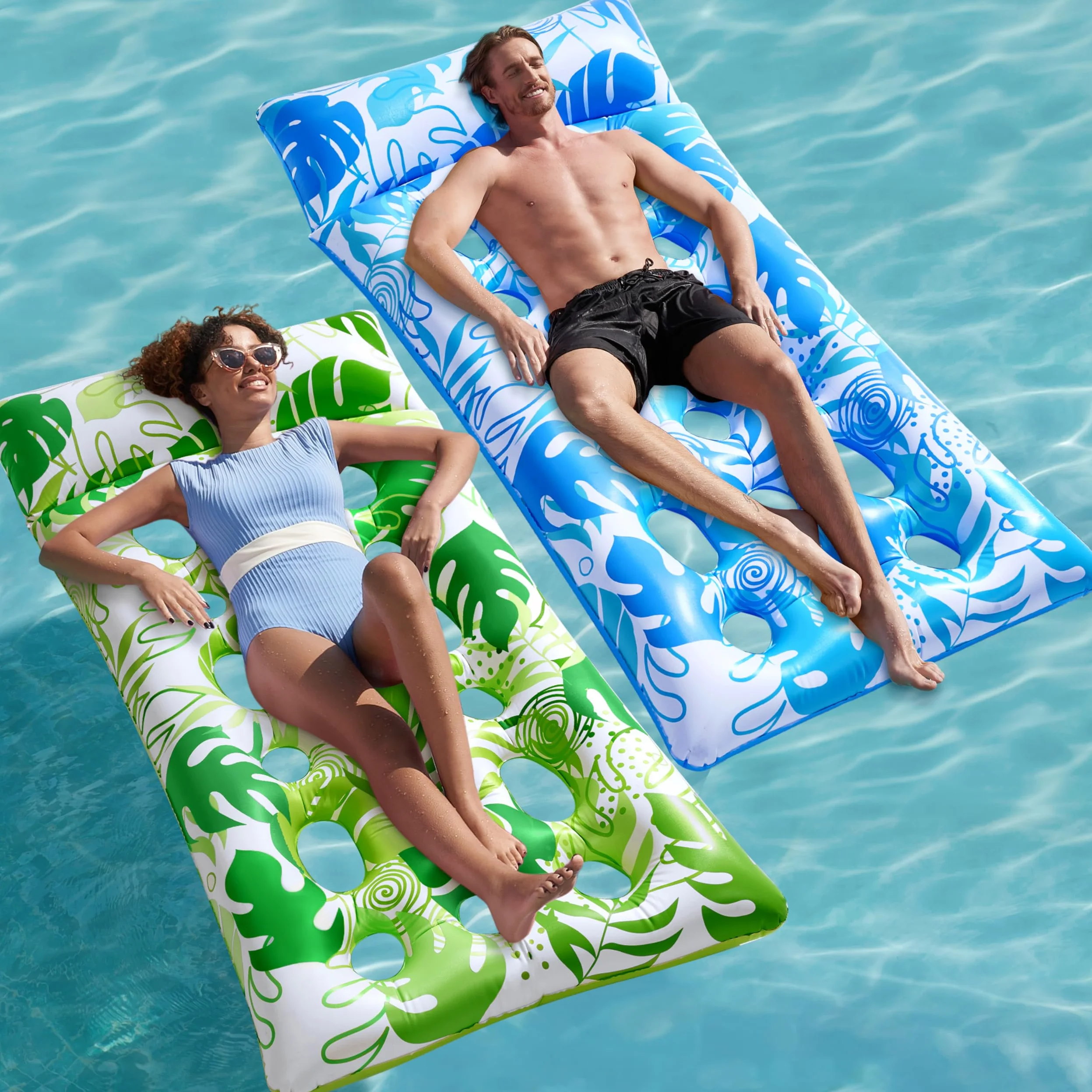 Sloosh Bouées Gonflables pour Piscine, 2 pièces Grandes Bouées XL, Matelas Flottant avec Appui-tête pour Adultes, Tapis Flottant pour Lac, Plage, Piscine, Amusement Aquatique