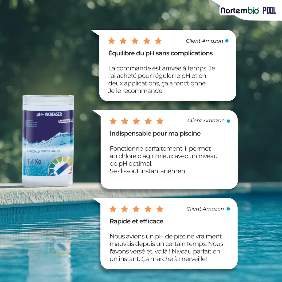 Nortembio pH Plus Piscine - Régulateur de pH pour piscines, 5 kg - pH+ Plus Piscine Naturel - Action Rapide et sûre - Une Eau cristalline + eBook Gratuit Contenant des Conseils de Professionnels