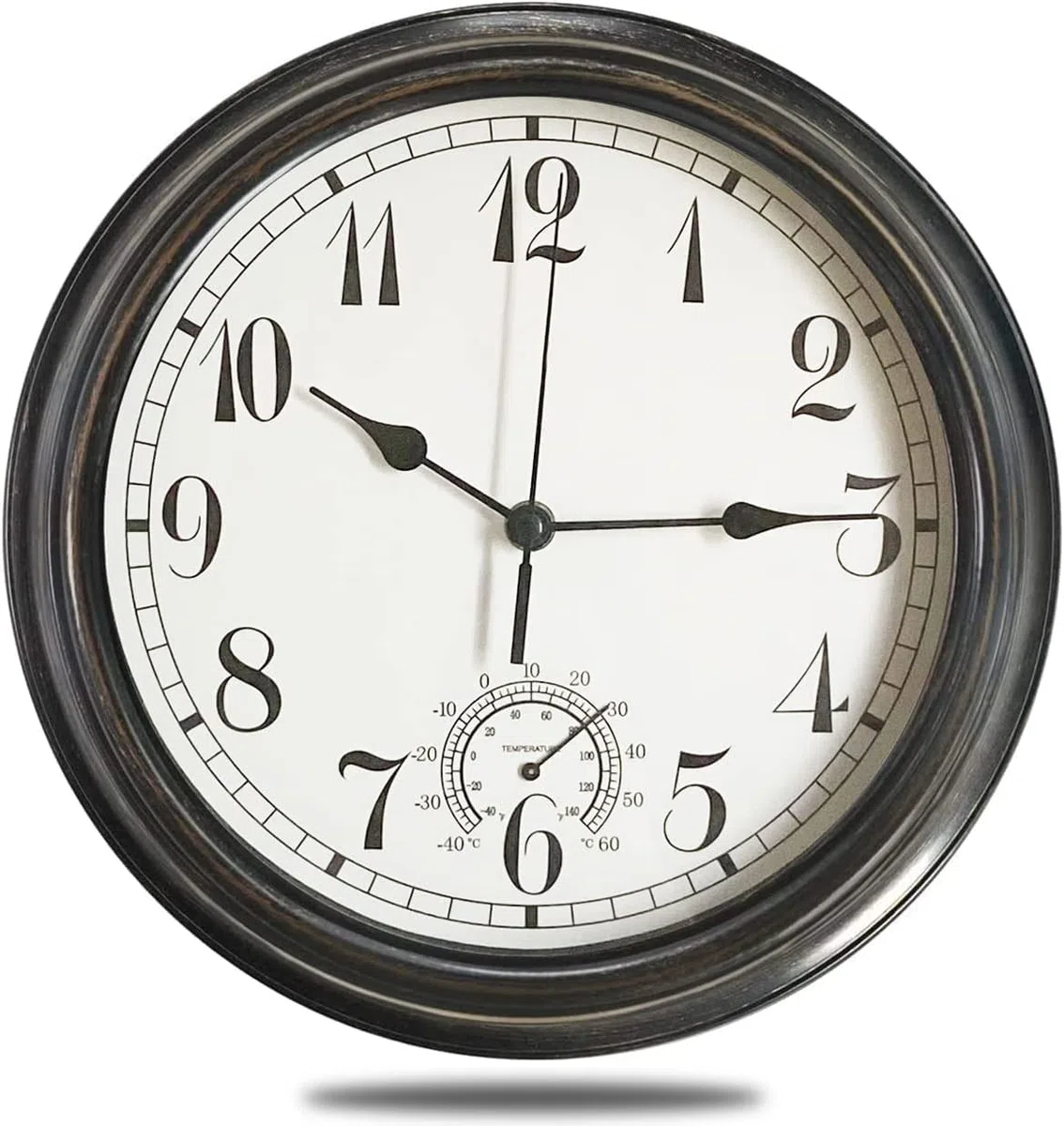 Grande horloge murale d'extérieur et d'intérieur étanche de 30.5 cm avec thermomètre, résistante aux intempéries, sans tic-tac, fonctionne avec des piles, salle de bain, cadeau