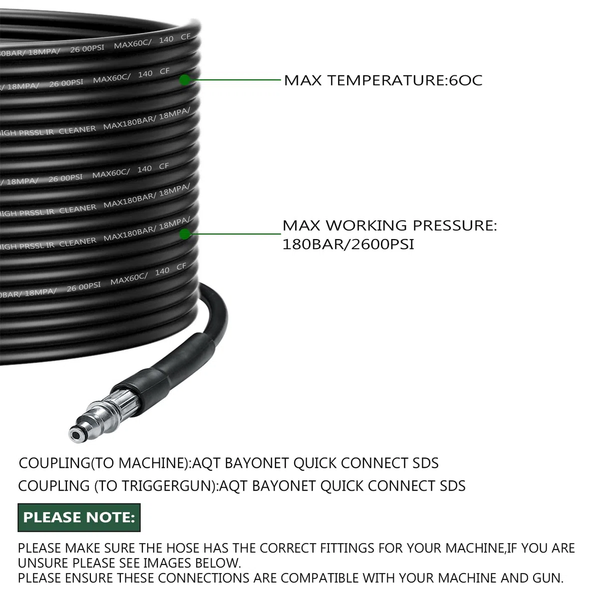YUET 5M Tuyau à Haute Pression Flexible avec Raccord Connecteur Rapide de Nettoyeur Haute Pression pour Bosch AQT Aquatak Accessoire Tuyau de Rechange de Nettoyage d'eau