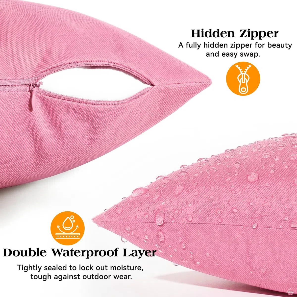 Lewondr Housse de Coussin Imperméable pour l'Extérieur, 2 PCS 45x45cm Taie d'oreiller Anti-UV en PU Solide, Housse de Coussin de Jardin pour Patio Canapé Balcon Canapé, Rose