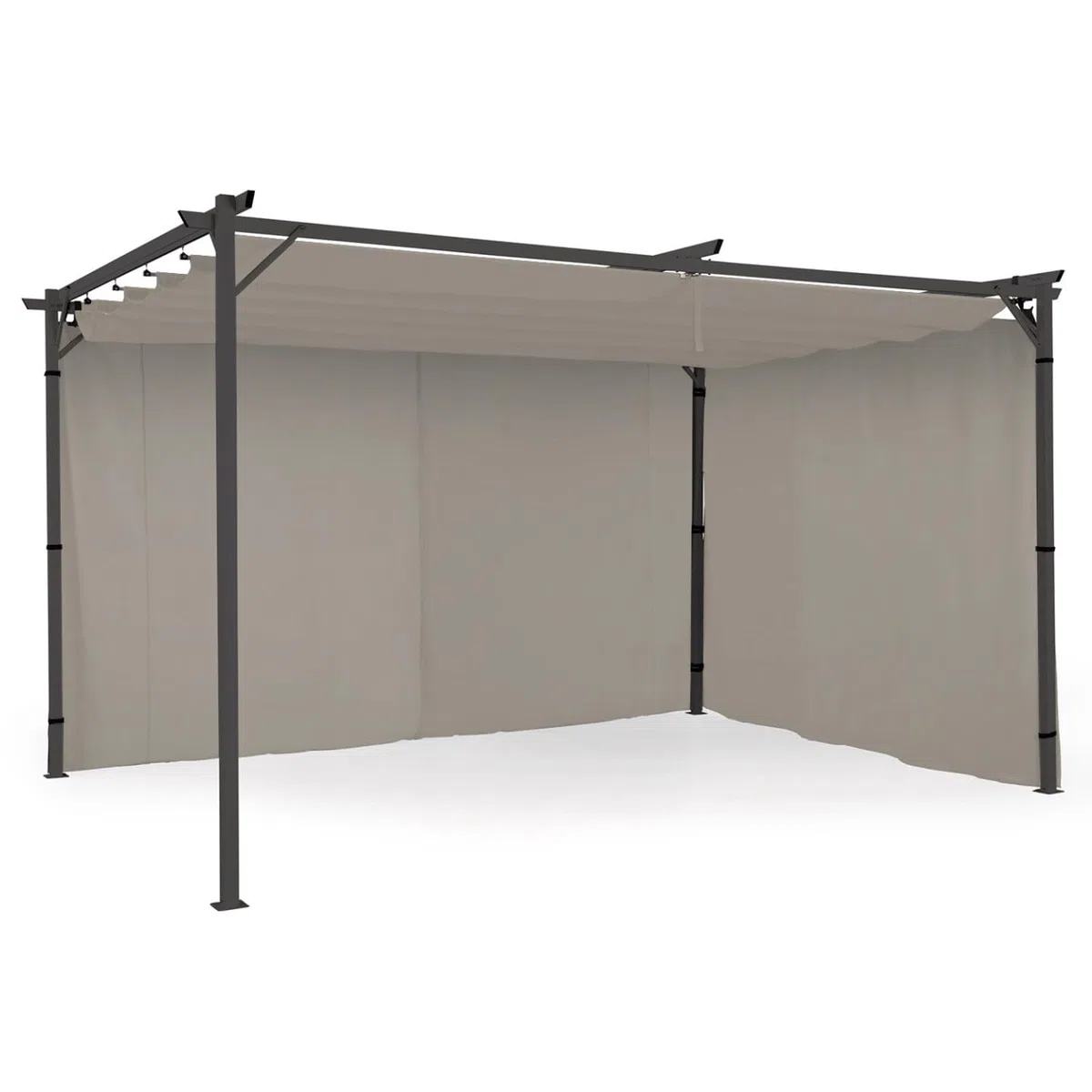 IDMarket - Lot de 2 Rideaux pour pergola Taupe 3 et 4 M Panneaux muraux avec Fermeture éclair