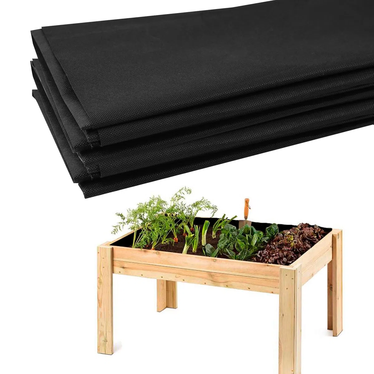 Longzhuo Doublure en tissu pour grand bac à légumes extérieur en tissu non tissé robuste pour jardins surélevés, doublure de jardin recyclable pour bacs à légumes, bacs à herbes (Noir, 160 x 210 cm)