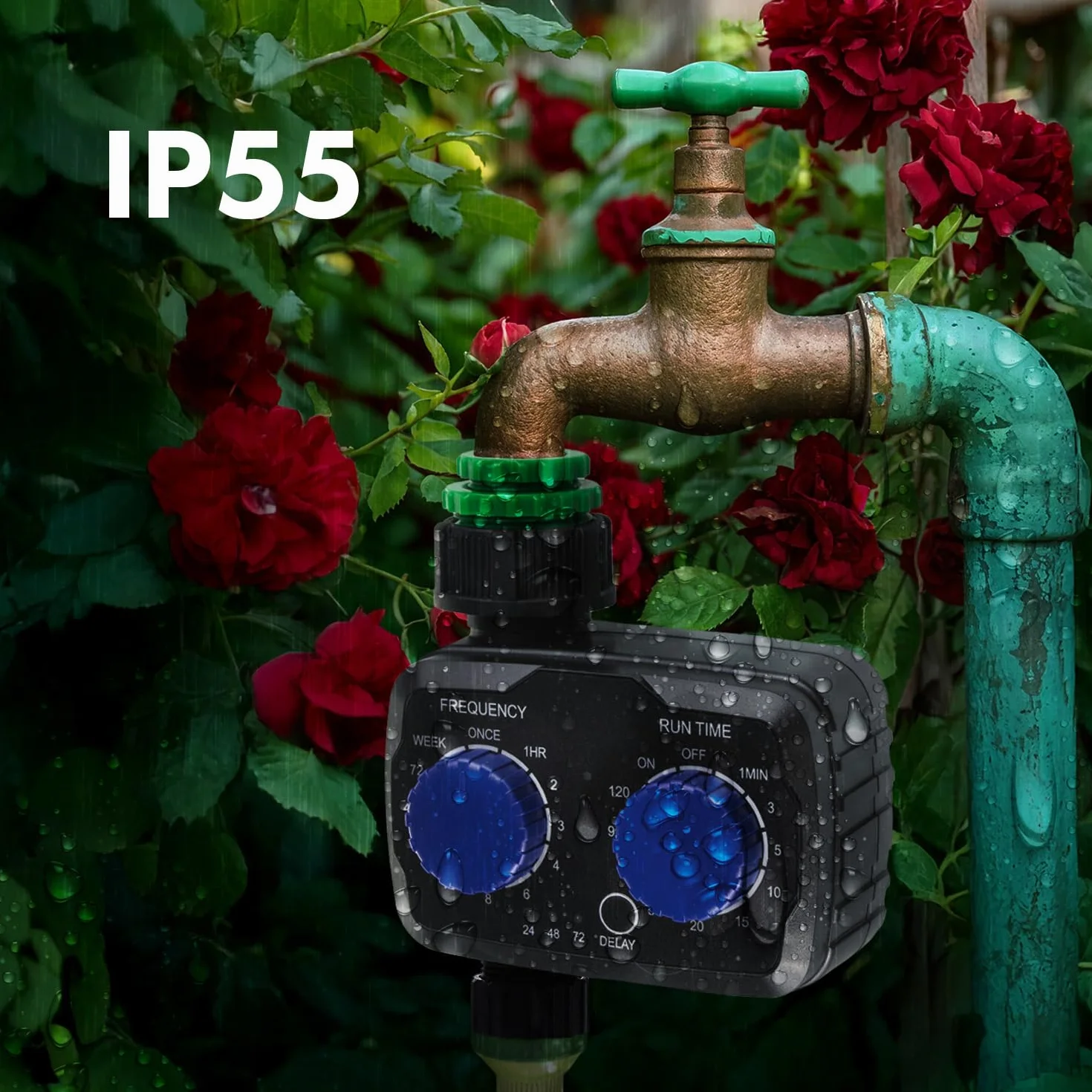 Green Blue Contrôleur électronique d'irrigation | Contrôle précis pour l'arrosage du jardin | Fréquence et durée d'arrosage réglables | Fonctionne avec piles IP55 résistant aux intempéries GB391