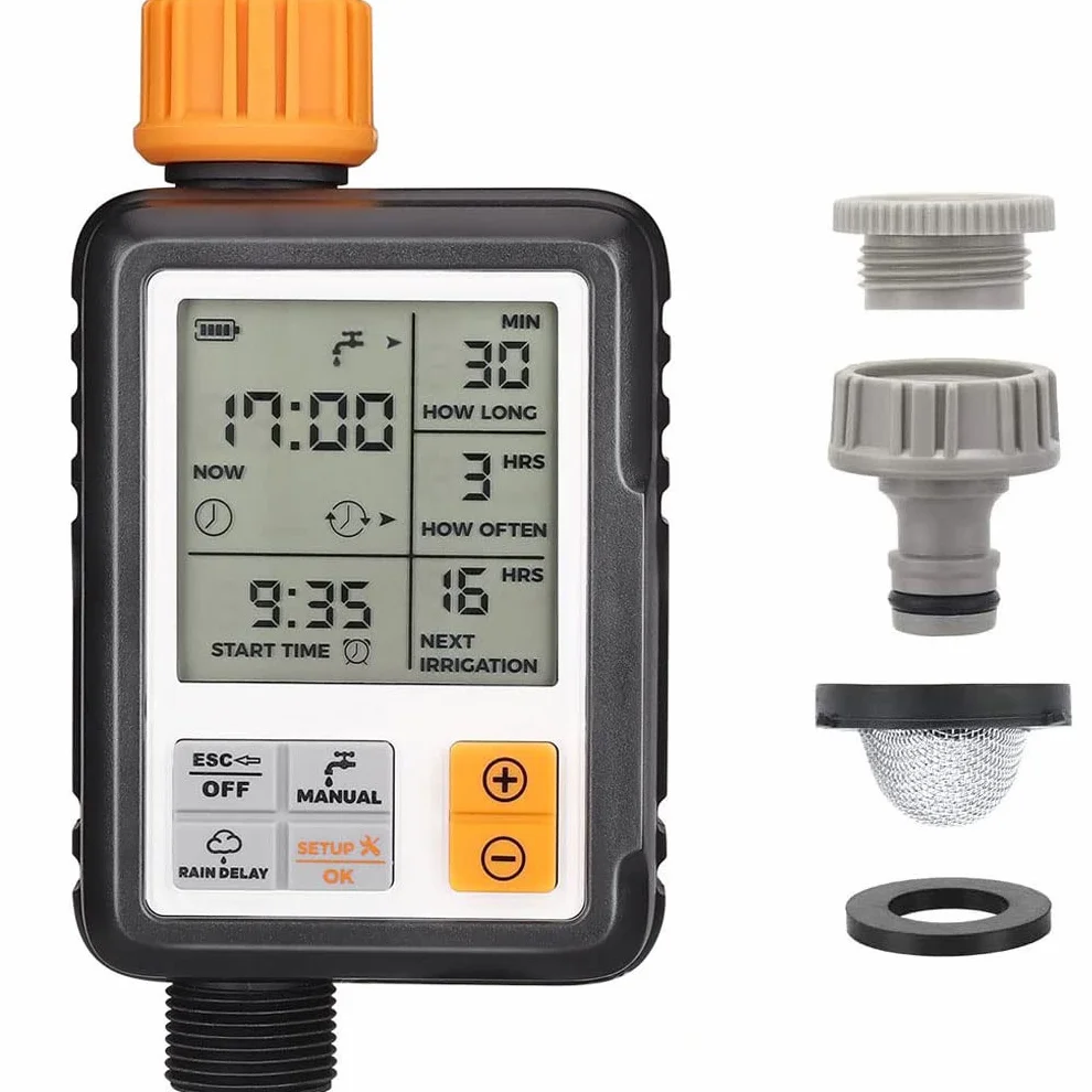 Johgee Programmateur Arrosage Automatique Minuteur Arrosage Goutte à Goutte, Imperméable et Utilisé à l'extérieur, Modes Multiples, 3" écran LCD, Irrigation pour Jardin Ferme Pelouse Fleur