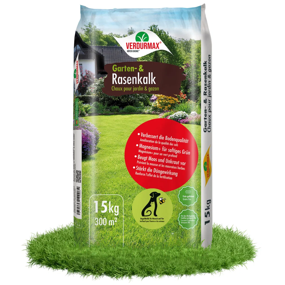 Verdurmax 15 kg de chaux pour jardin et pelouse - Optimisation du pH - Amendement calcaire avec magnésium pour un vert intense - Améliore l’absorption des nutriments par l’herbe et les plantes