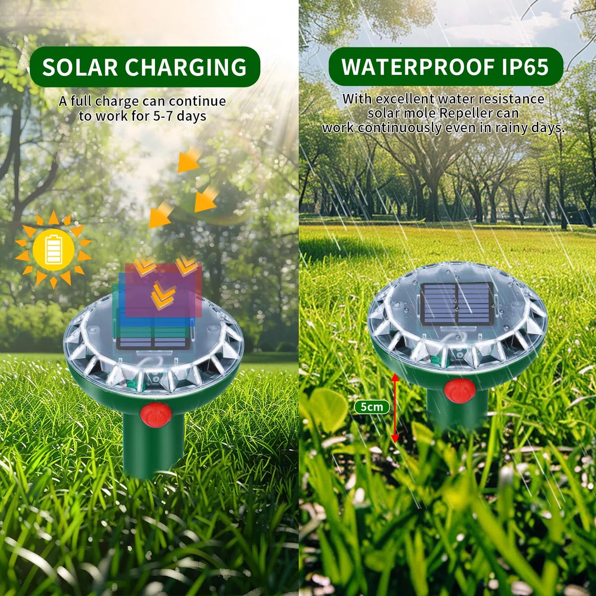 Anti Taupe Solaire Vibration et Ultrasons 6 Pièces,Repulsif Taupe Ultrason Solaire,Répulsif Serpent Ultrason avec IP65 Imperméable,Repousse Les Taupes et Autres Rongeurs pour Le Extérieur et Jardin