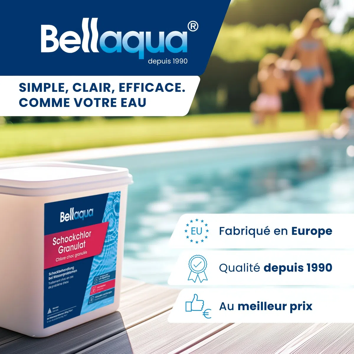 Bellaqua Anti-Algues Piscine 3L – Algicide Liquide sans Mousse – Prévention et Traitement des Algues – Compatible Tout Type de Piscine
