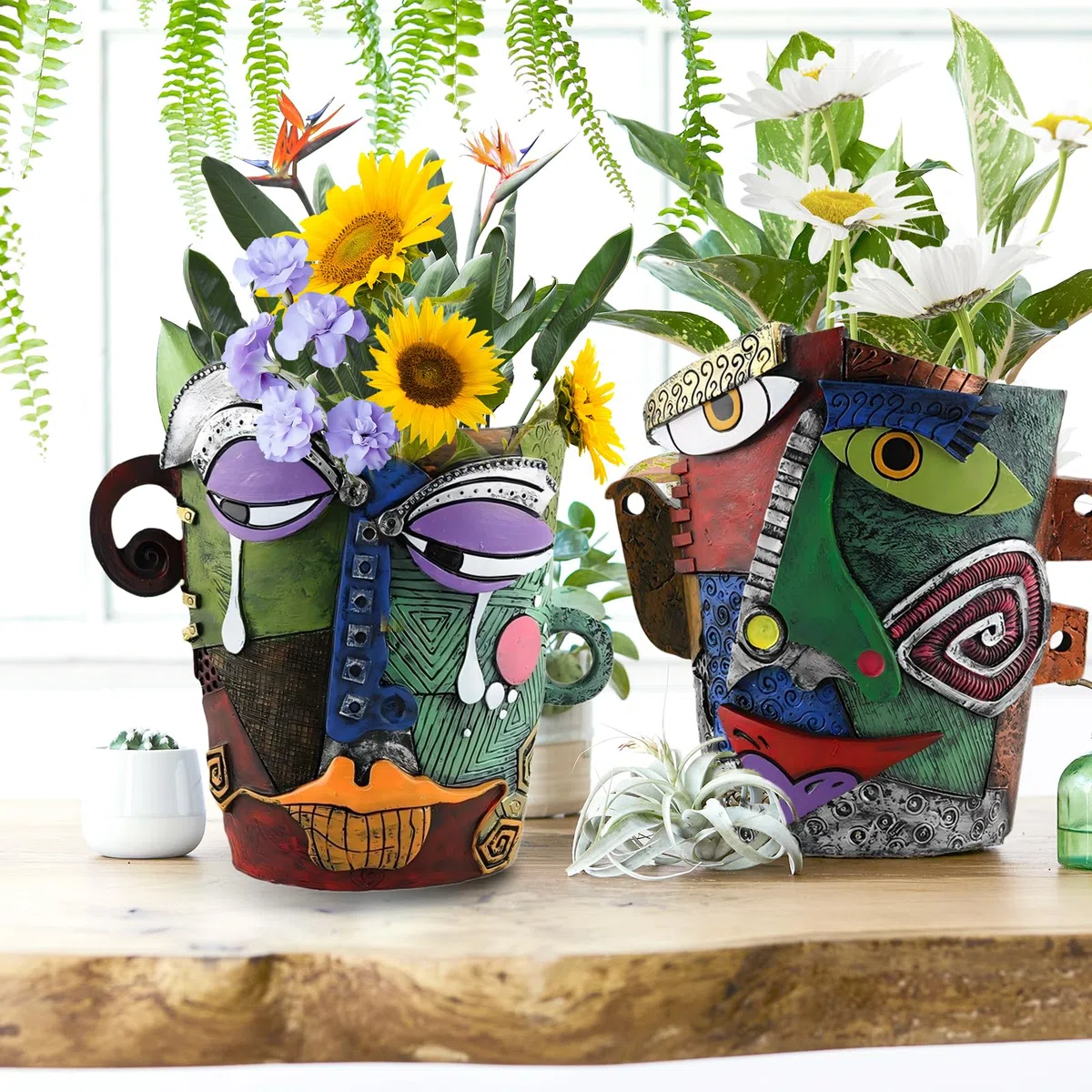 Pot de Fleurs Abstrait, 18.5cm Cache-Pots de Plante Résine Art Portrait Vase Pot de Fleurs pour Interieur Ornements Uniques Décoratif Succulents Balcon Décoration de Jardin