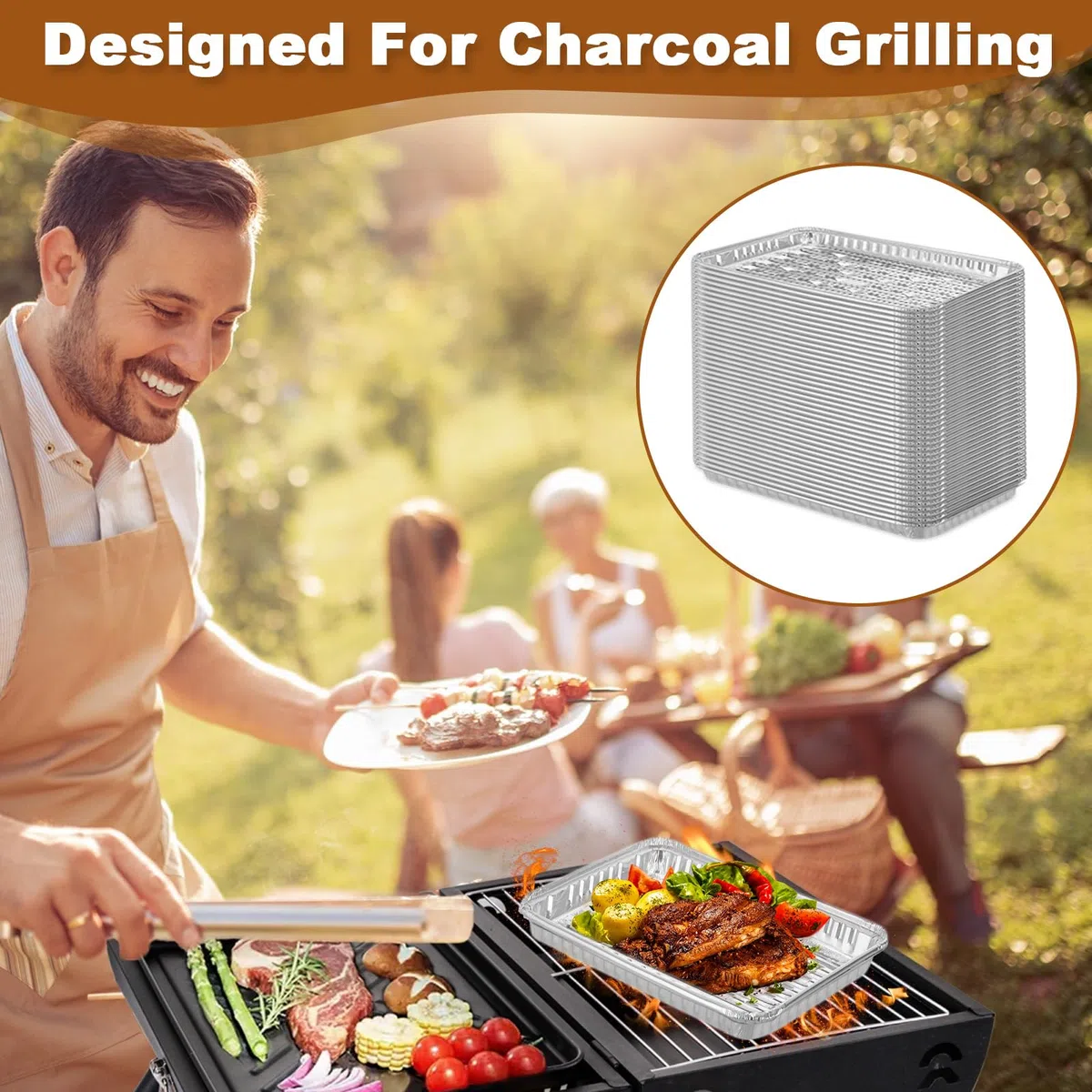 20Pcs Grilles Barbecue Aluminium avec Fentes 34x23cm, Barquettes Cuisson Viande Alu Jetables Camping, Bacs égouttement Barquette Frite Accessoires Barbecue Poisson Légumes​ pour Grill Gaz Charbon Four