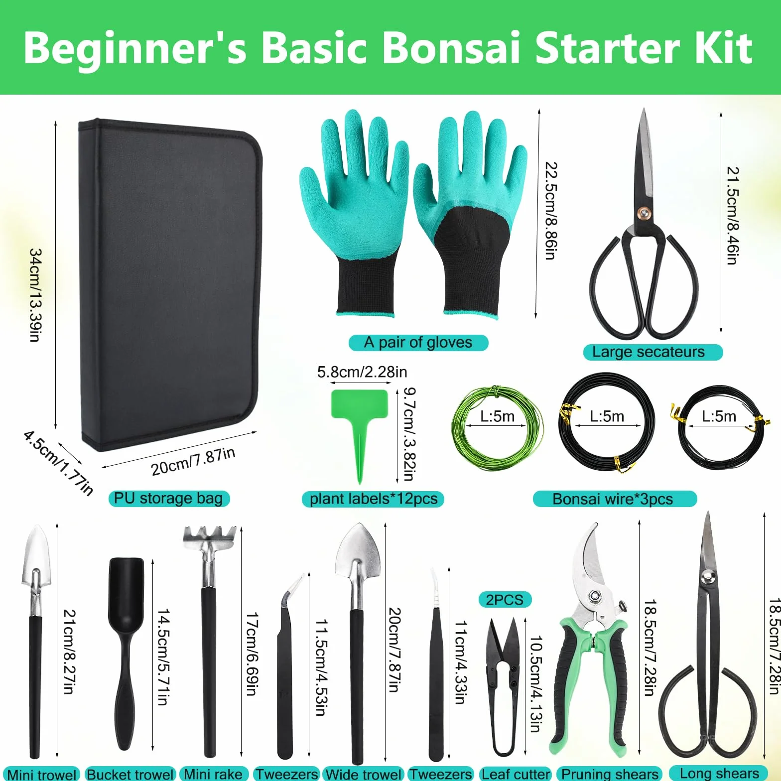 28 Pièces Kit Outils Bonsaï, Set Complet pour Débutant | Ensemble Jardinage avec Ciseaux et Garden Gants, Fil de Ligature, Mini Râteau, Pelle et Sécateurs, Accessoires de Précision