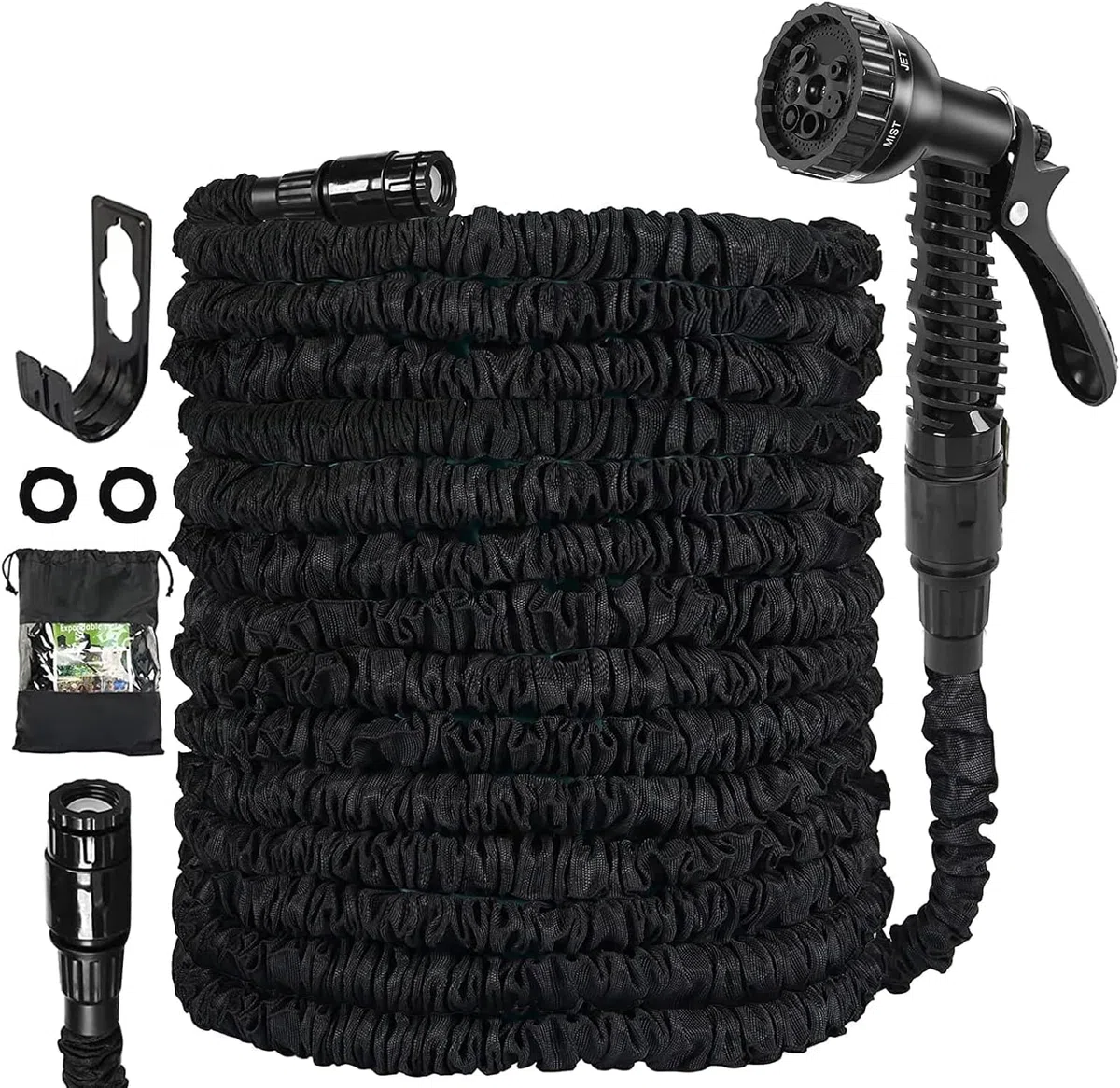 Tuyau d'arrosage extensible de 30 m pour jardin flexible avec pistolet pulvérisateur 7 fonctions, tuyau d'arrosage extensible magique pour jardinage, lavage de voiture (noir)