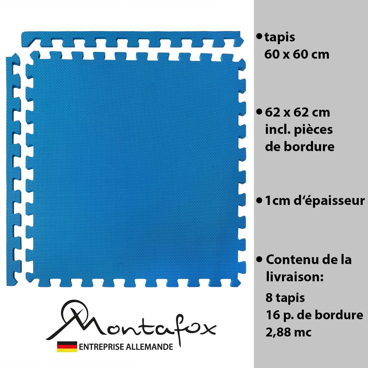 Montafox Tapis de Piscine Tapis de Base Épais Set de 8 Bleu 60 x 60 x 1 cm Éléments de Sol Dalle Mouse Piscine Spa Exterieur Protecteur de Sol pour Piscine