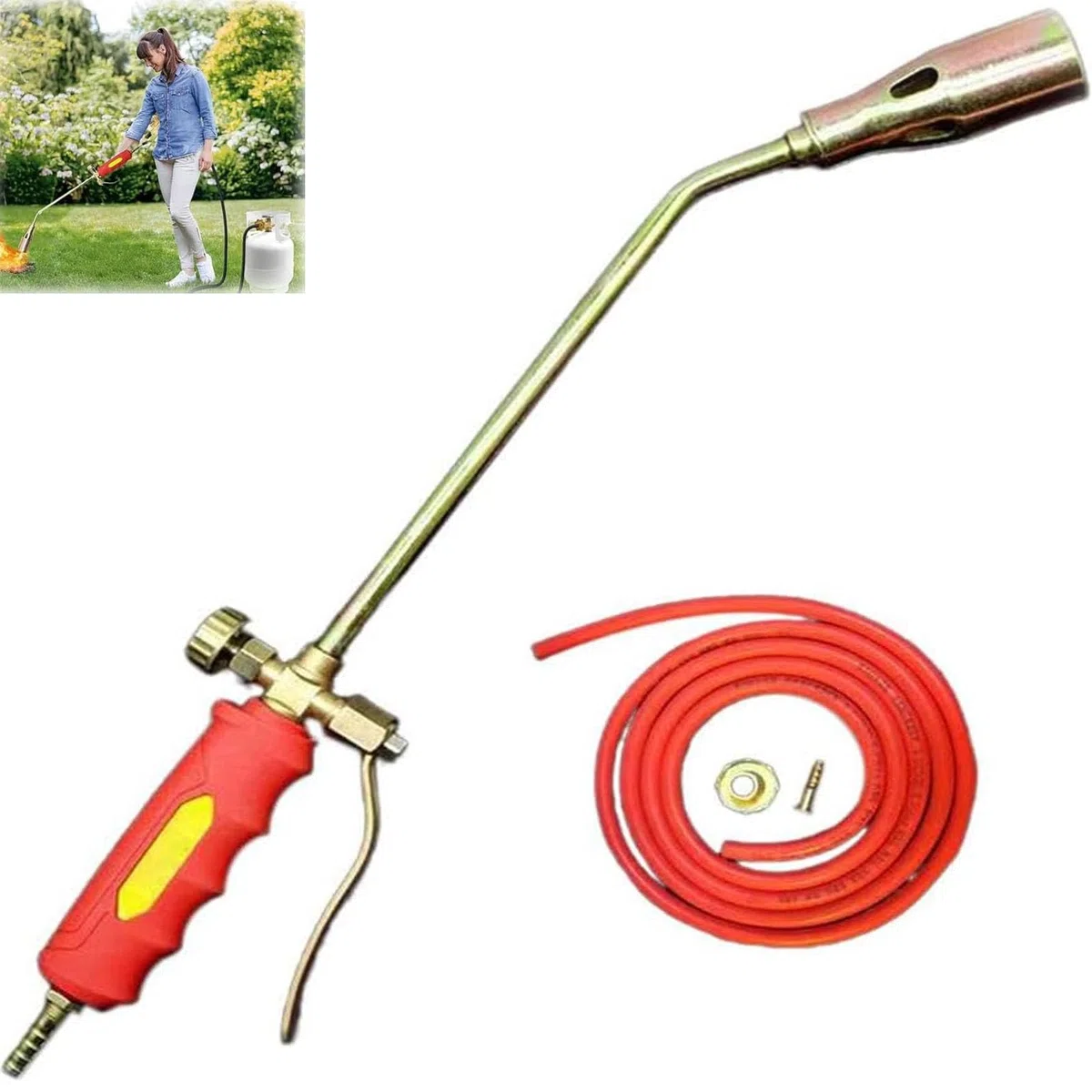 Nouveau Kit Torche Propane 2025 pour Brûleur d'Herbes, Torche Propane Portable avec Tuyau, Torche Haute Puissance pour Désherbage dans le Jardin, Toits, Glace, Neige (Diamètre 50mm, Tuyau Gaz 5 m)