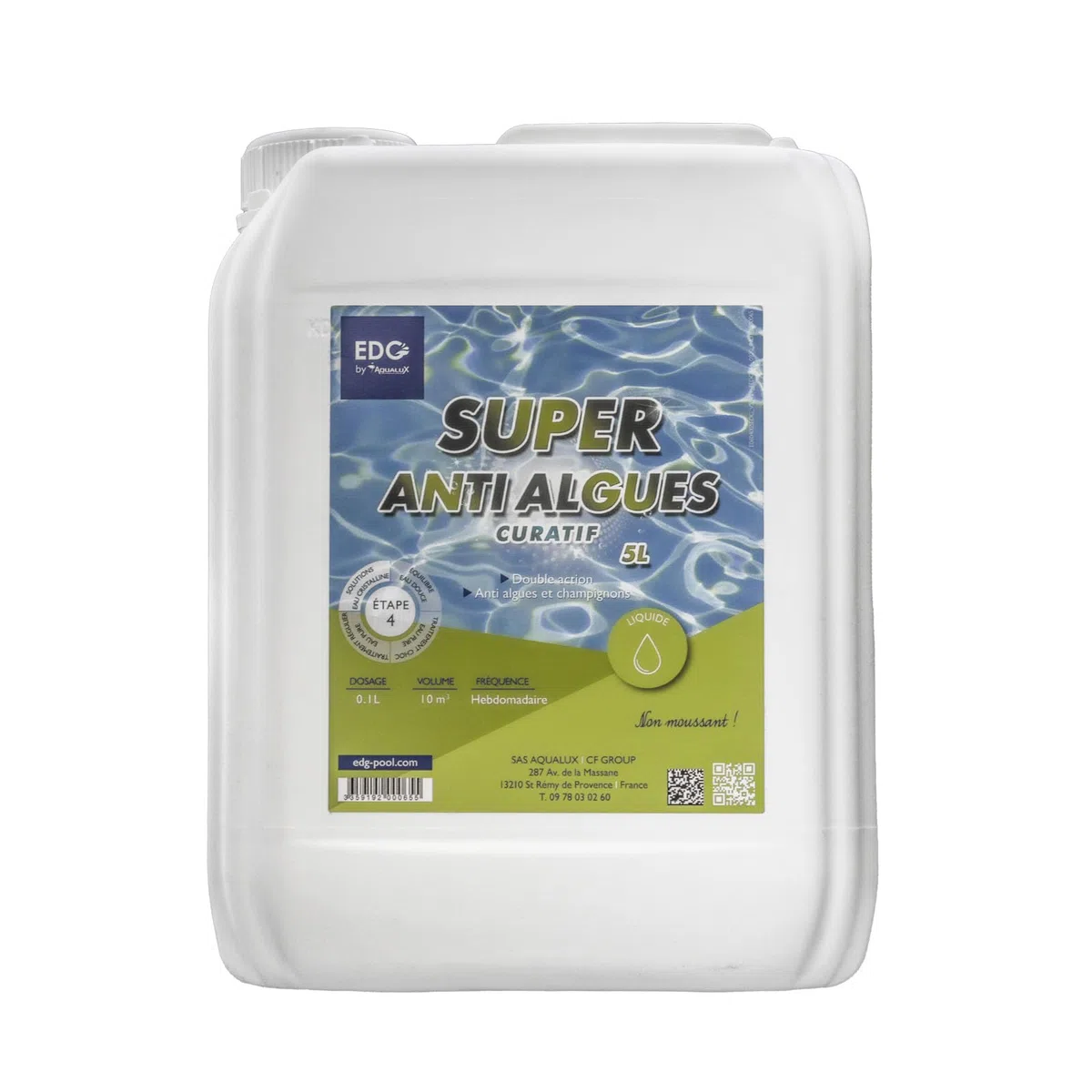 EDG - Super Anti Algues Piscine - Action Curative Anti Eau Verte et Eau Trouble - Effet Algicide - Bidon 5 litres - EDG by AQUALUX International