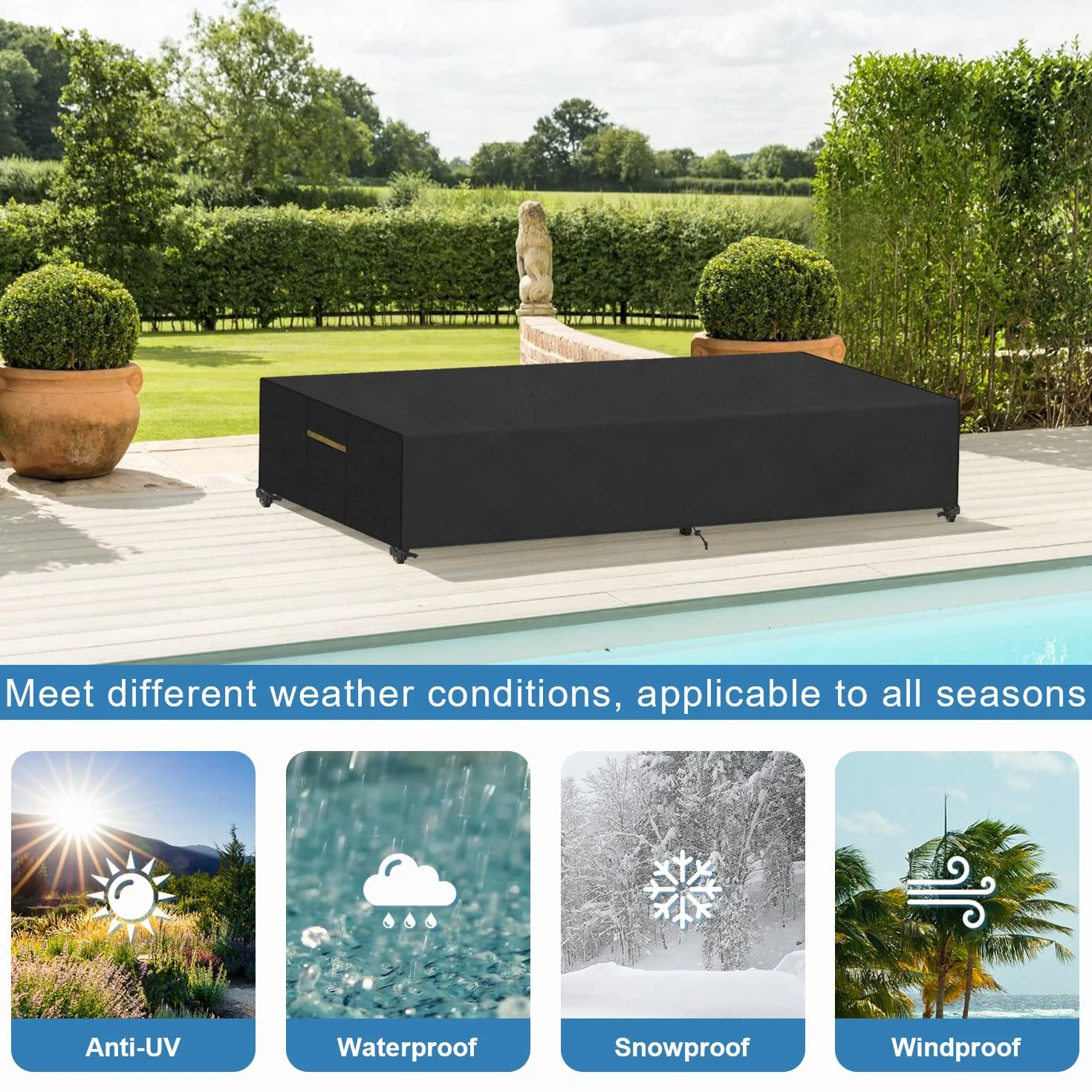 VANSHEIM Housse pour Transat Jardin Housse de Chaise Longue de Jardin Housse de Protection Transat Bain de Soleil Extérieur Anti UV Housse de protection pour Chaise Longue,Chaise de Jardin 210x75x30cm