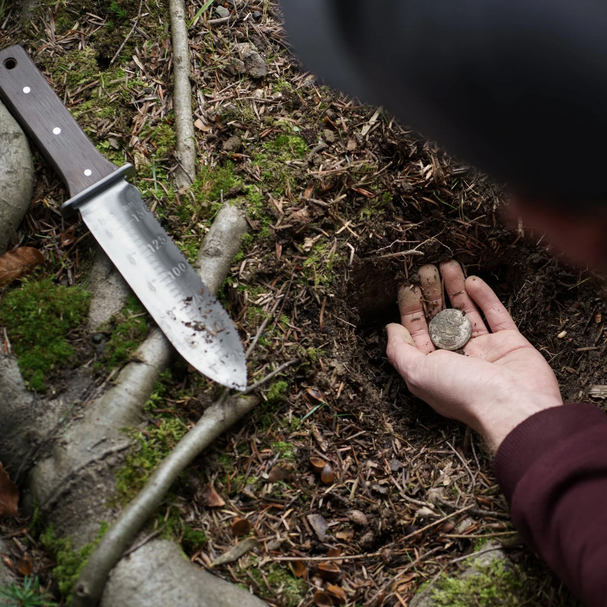 Digger Inoxydable Couteau de Jardin Pelle pour détecteur de métaux et Retourner à la Main en (avec Manche en Bois de wengé, Polyester Étui et meule de Travail)
