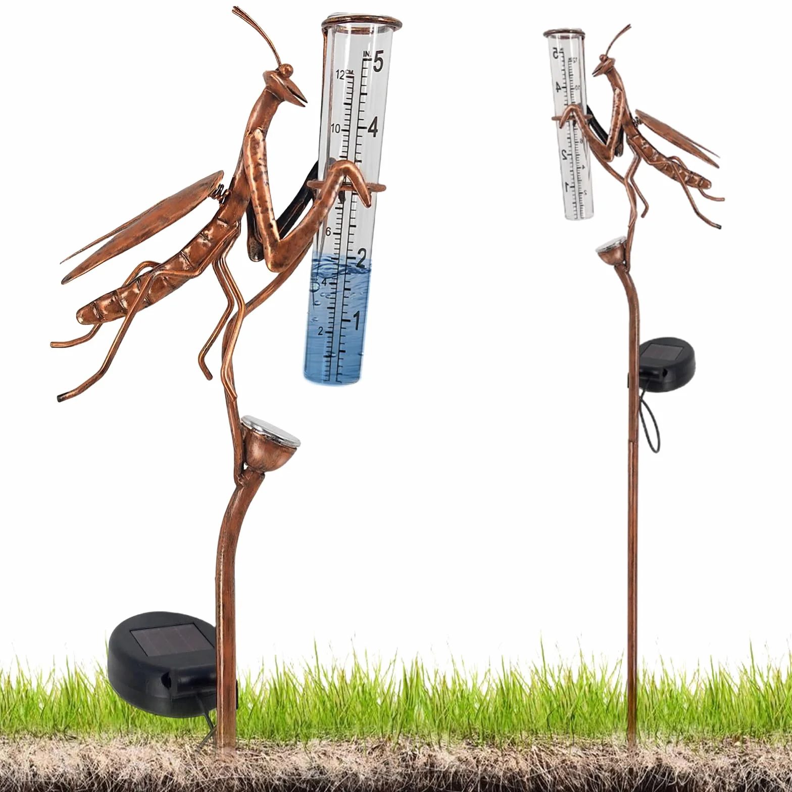 HOSPAOP Pluviomètre Solaire de Jardin avec LED et Piquet – Verre Résistant au Gel, Mesure Précise des Précipitations pour Pelouse, Terrasse, Champs, Patio, Déco Extérieure