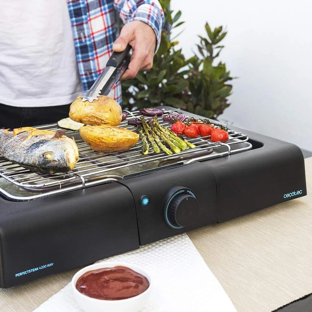 Cecotec big Barbecue de Table électrique PerfectSteak 4200 Way de 2400 W, Gril en Acier Inoxydable et Hauteur Ajustable sur 3 Niveaux, Noire