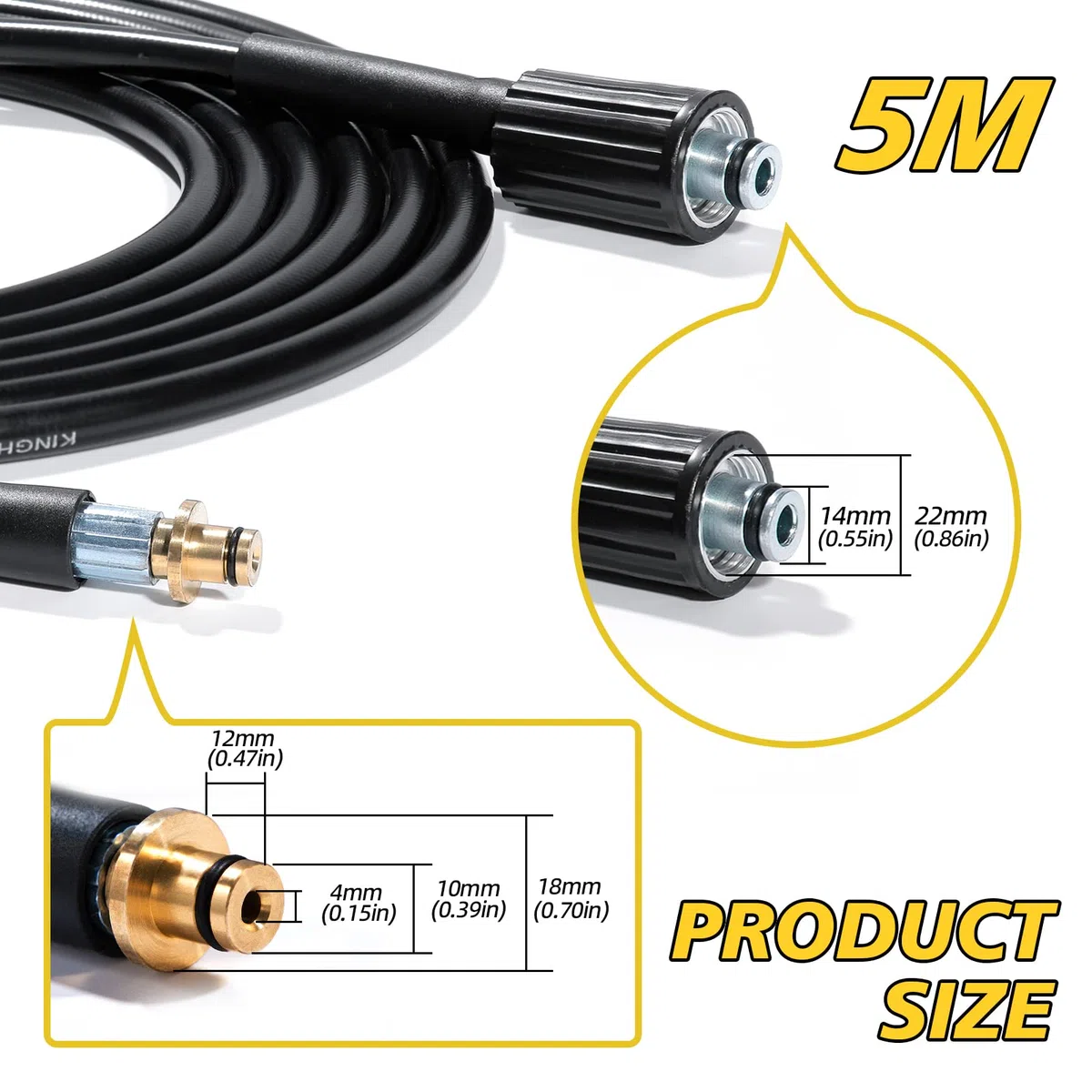 YUET Tuyau de rechange de 5M pour nettoyeur haute pression Kärcher série K Karcher K2, K3, K4, K5, K7,Ancien Modèle Click 14mm x M22 femelle – Connecteur Rapide d'extension de nettoyage de l'eau