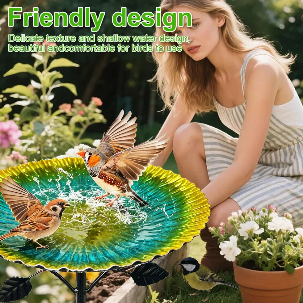Grand bain d'oiseaux debout 85 cm avec socle à 5 branches, résistant à l'hiver pour le jardin, bain d'oiseaux résistant au gel pour oiseaux sauvages, abreuvoir d'eau pour oiseaux avec pied