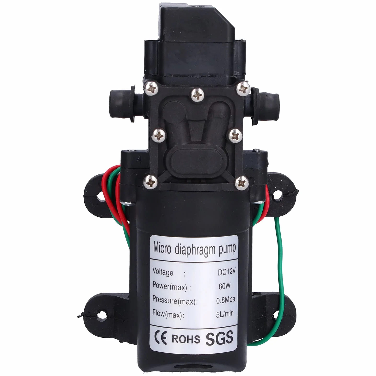 Pompe à Diaphragme 12 V, 60 W 5 L/min 0,8 MPa Pompe de Pulvérisateur Auto-amorçante à Grand Débit avec Arrêt et Démarrage Automatiques, Pompe de Surpression D'eau pour Irrigation de Jardin, Piscines