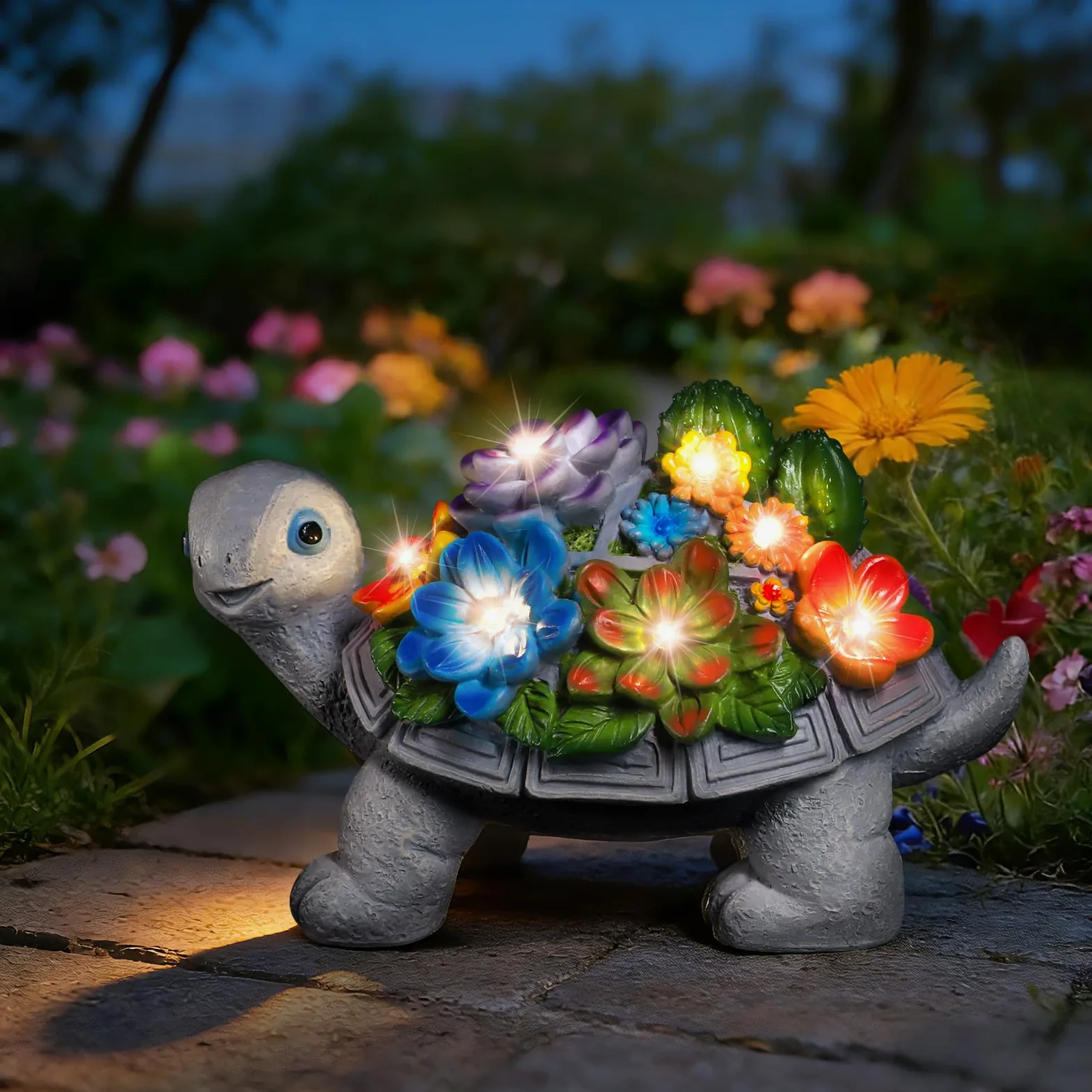 Statue Tortue Jardin Extérieur Deco Lampes Led Solaire, Cadeau Anniversaire Femme Maman Mamie Grand Mere Original, Sculptures et Statues de Jardin Decoration pour Balcon Terrasse Cadeau Fête des Mères