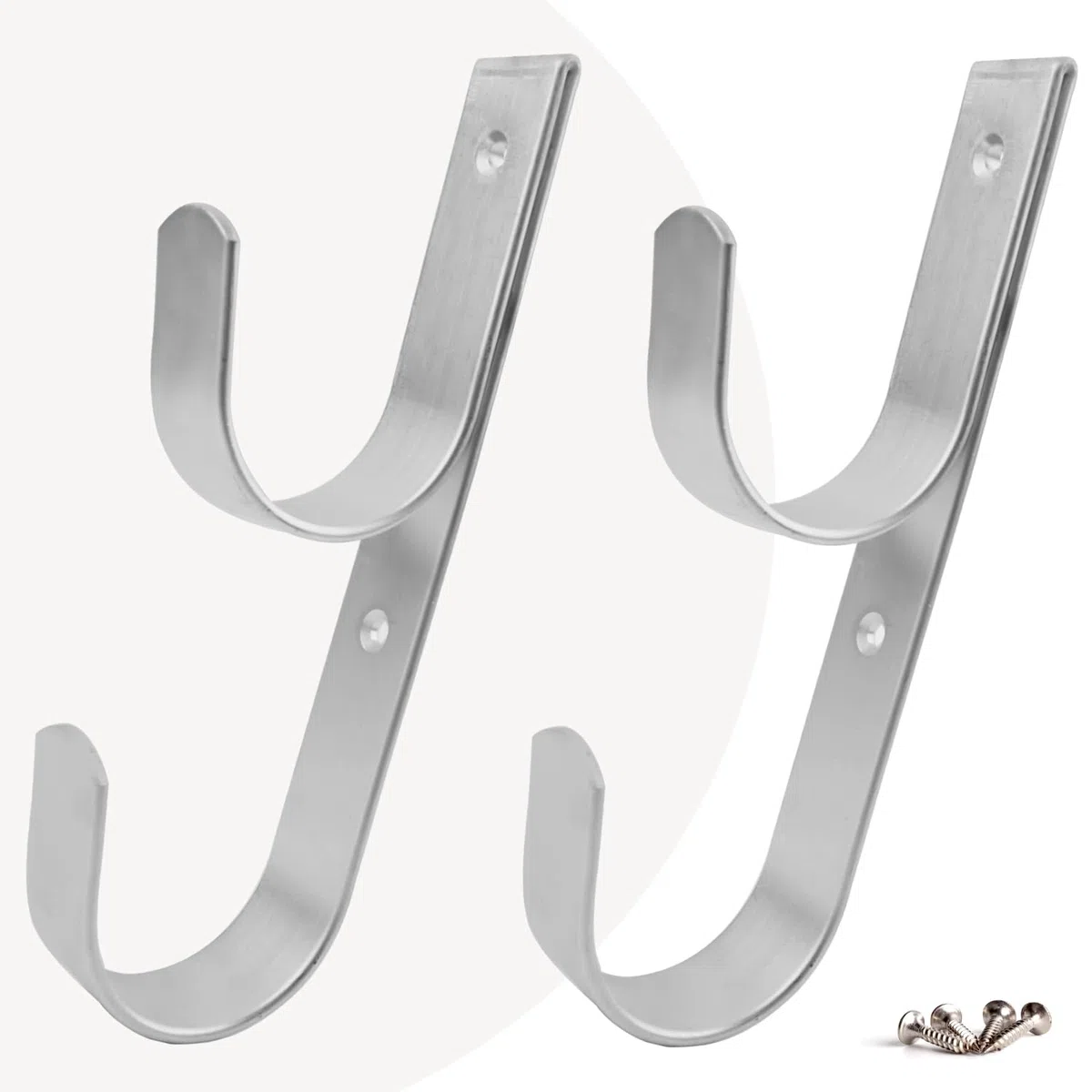 Lot de 2 crochets de fixation larges en aluminium argenté robuste avec vis pour piscine, bâtons télescopiques, écumoires, brosses, tuyaux d'aspiration, matériel de jardin, etc