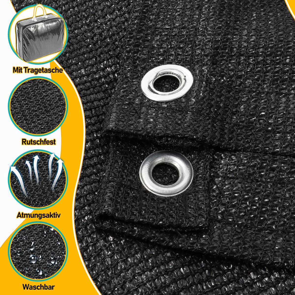 Daromigo Tapis d'auvent, tapis de tente avec sac de transport, avec 12 trous et 13 piquets, tapis de camping antidérapant et respirant lavable pour auvent (Noir, 250x500cm)