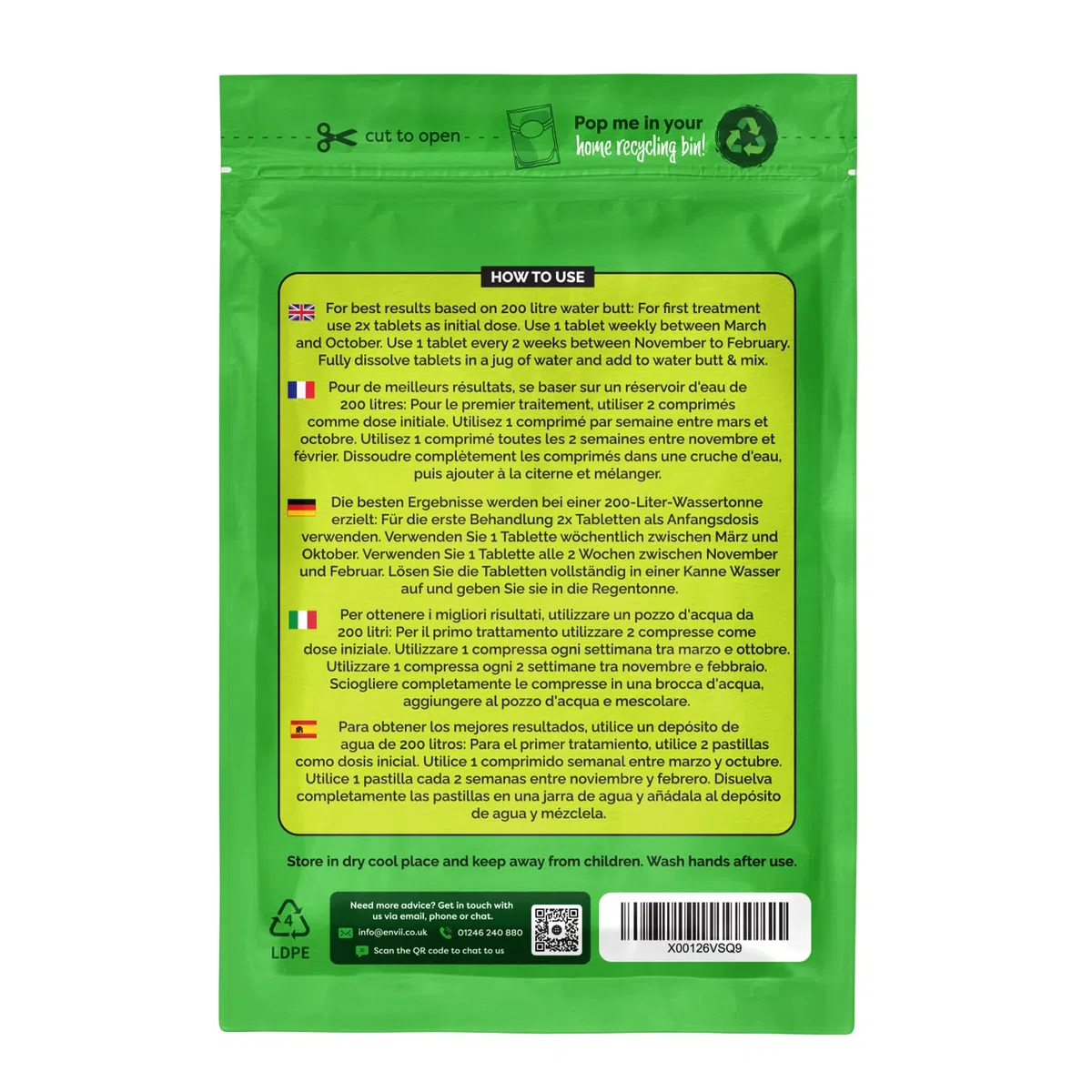 Envii Water Butt Klear - Traitement Eau de Pluie - Nettoyant pour Réservoir et Barril d'eau - Nourrit Les Plantes et Prévient Les Algues