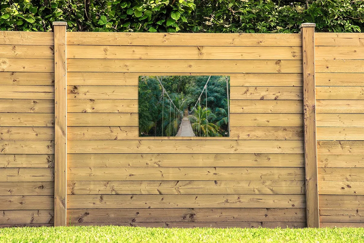 MuchoWow Poster Exterieur Jungle - Palmier - Pont - Nature - Plantes Decoration Murale 90x60 cm Résistant aux intempéries/Soleil