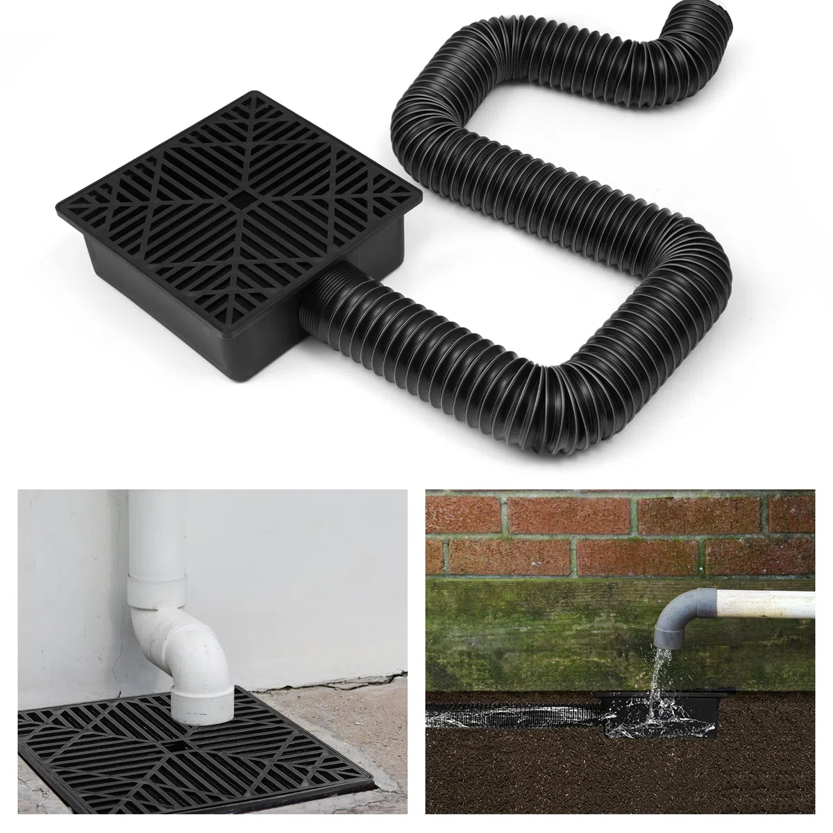 Drain de Gouttière, Regard Eau Pluviale Drainage de la Conduite d'eau de Pluie Drain de la Gouttière Boîte de Descente, Kit d'Extension de Bec de Descente, pour Sol en Ciment et Pelouse