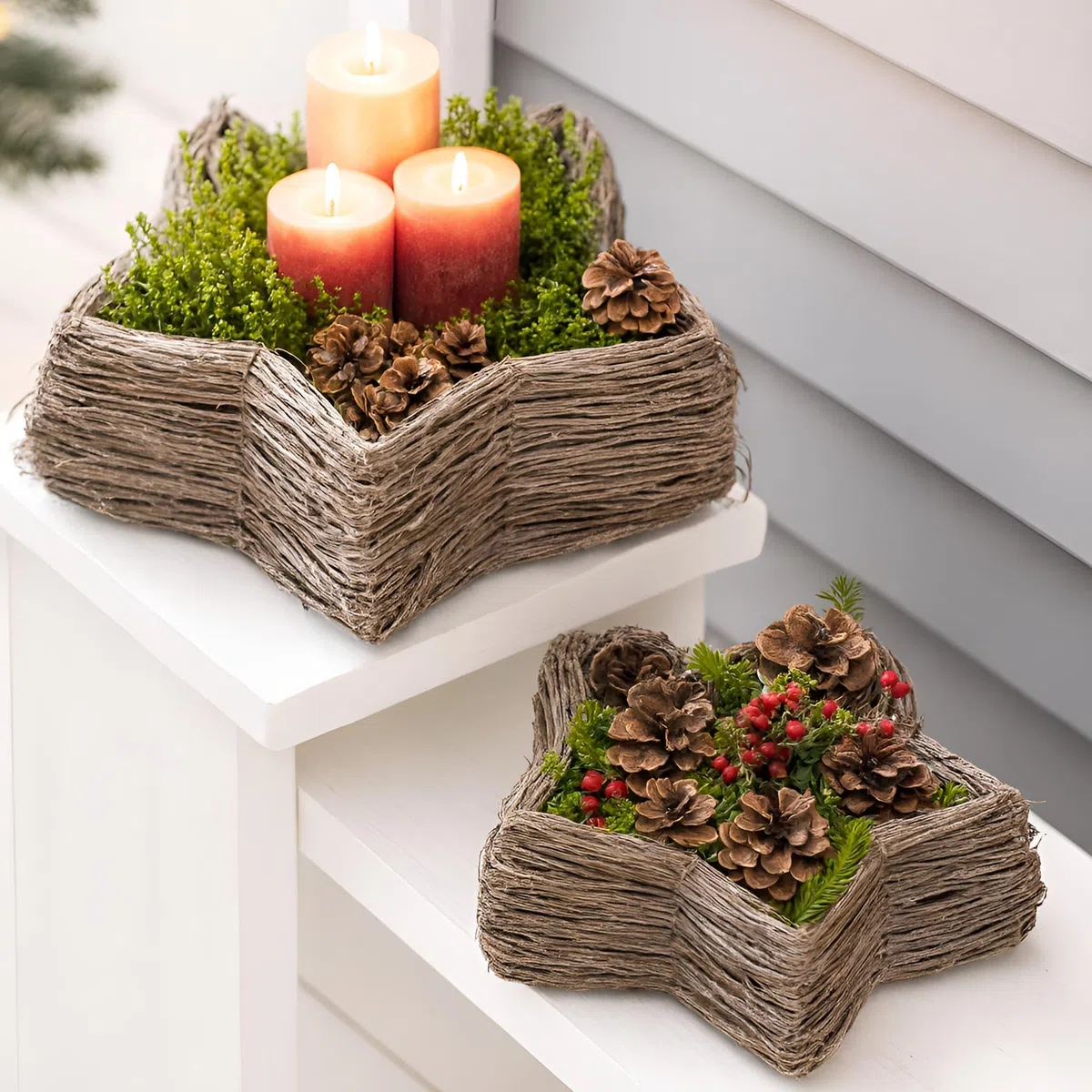 Dekoleidenschaft Lot de 2 paniers à plantes en forme d'étoile - Diamètre : 30 + 40 cm - Pot de fleurs fait à la main - Panier pour plantation