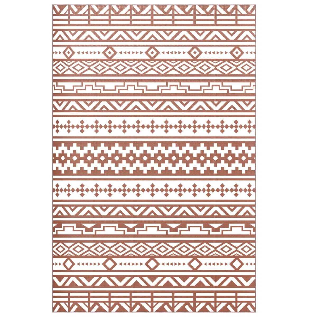 Outsunny Tapis d'extérieur réversible 1,8 x 2,7 m, Tapis de Sol au Motif Mur géométrique en PP, Sac de Transport Inclus, résistant aux intempéries, Rouge et Blanc