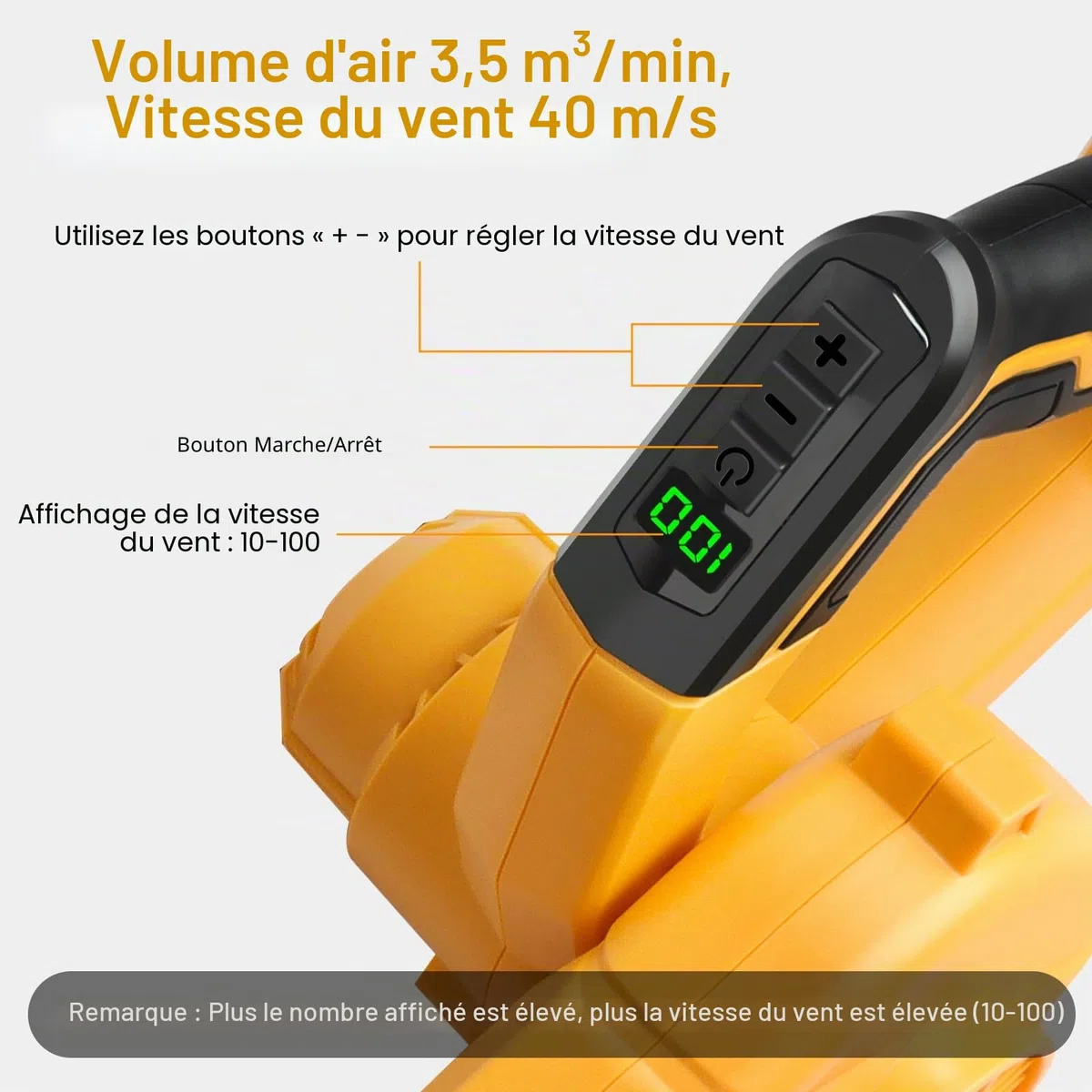 Powarobor Souffleur à Feuilles sans Fil Compatible avec DeWalt 18 V Les Batteries DCB180-201 (Outil Seulement, sans Batterie/Chargeur, 18,500 TR/Min, 3,5 m³/Min, Affichage LED,1,54 kg)