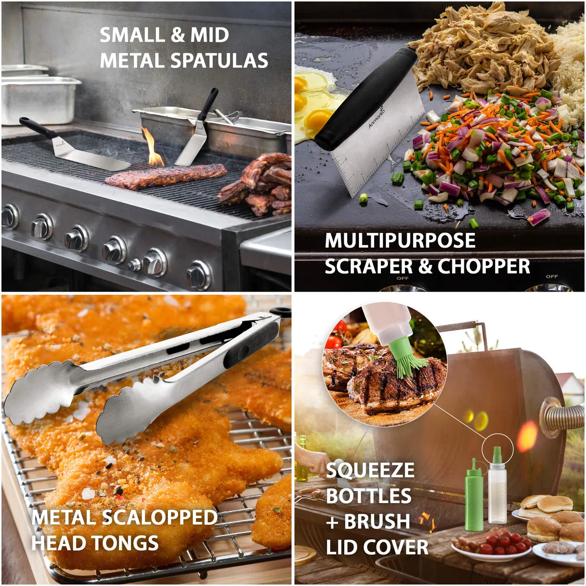 Ensemble de spatules en métal – Kit d'accessoires pour plaque de cuisson – Spatule plate pour grill crêpes hamburgers spatule en métal idéale pour barbecue