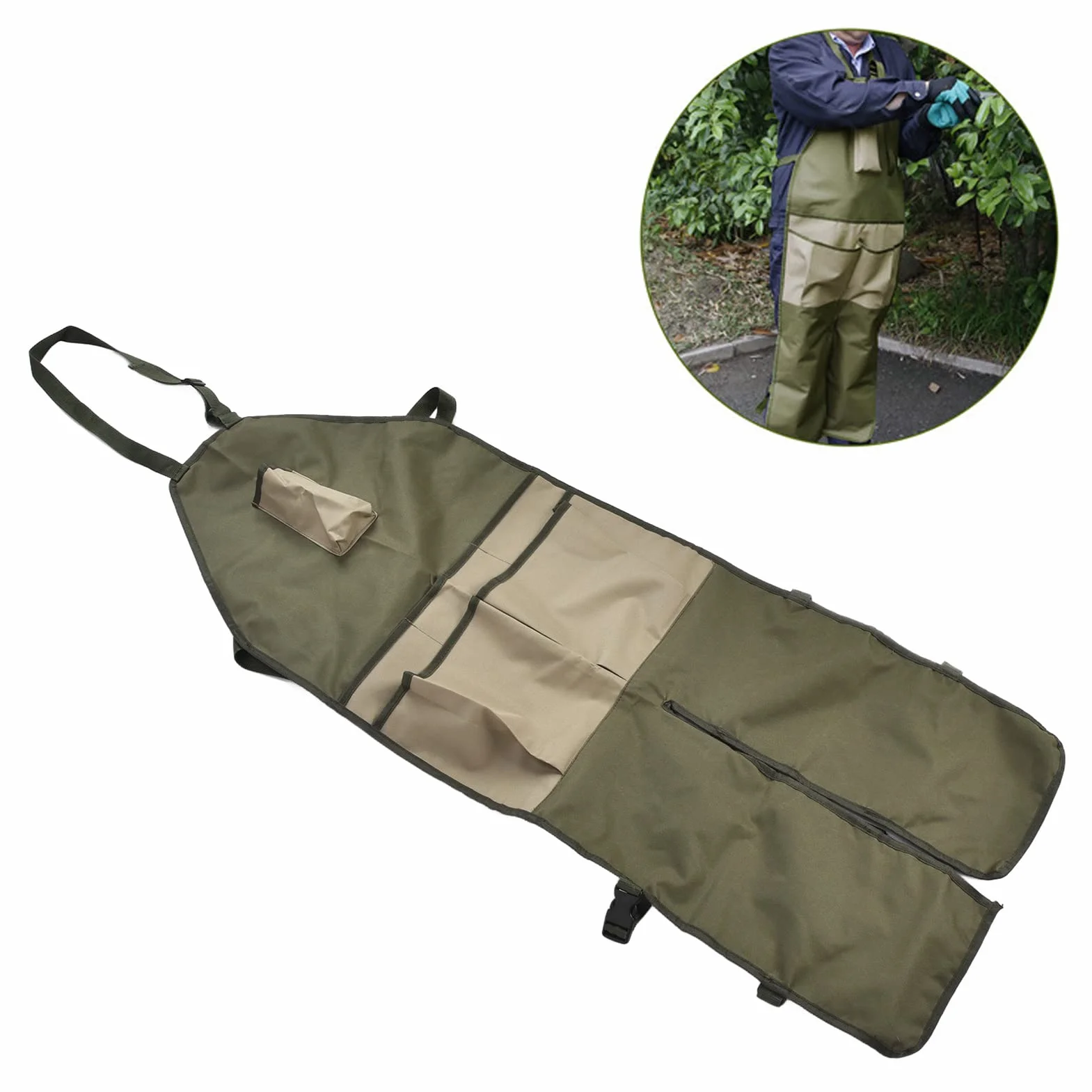 BestAlice Tablier de Jardinage, Tablier de Jardin avec Poches, Style Long, Tablier D'extérieur, Protection des Jambes, Matériau en Tissu Oxford, Boucle Réglable, Imperméable, Tablier de Leggings