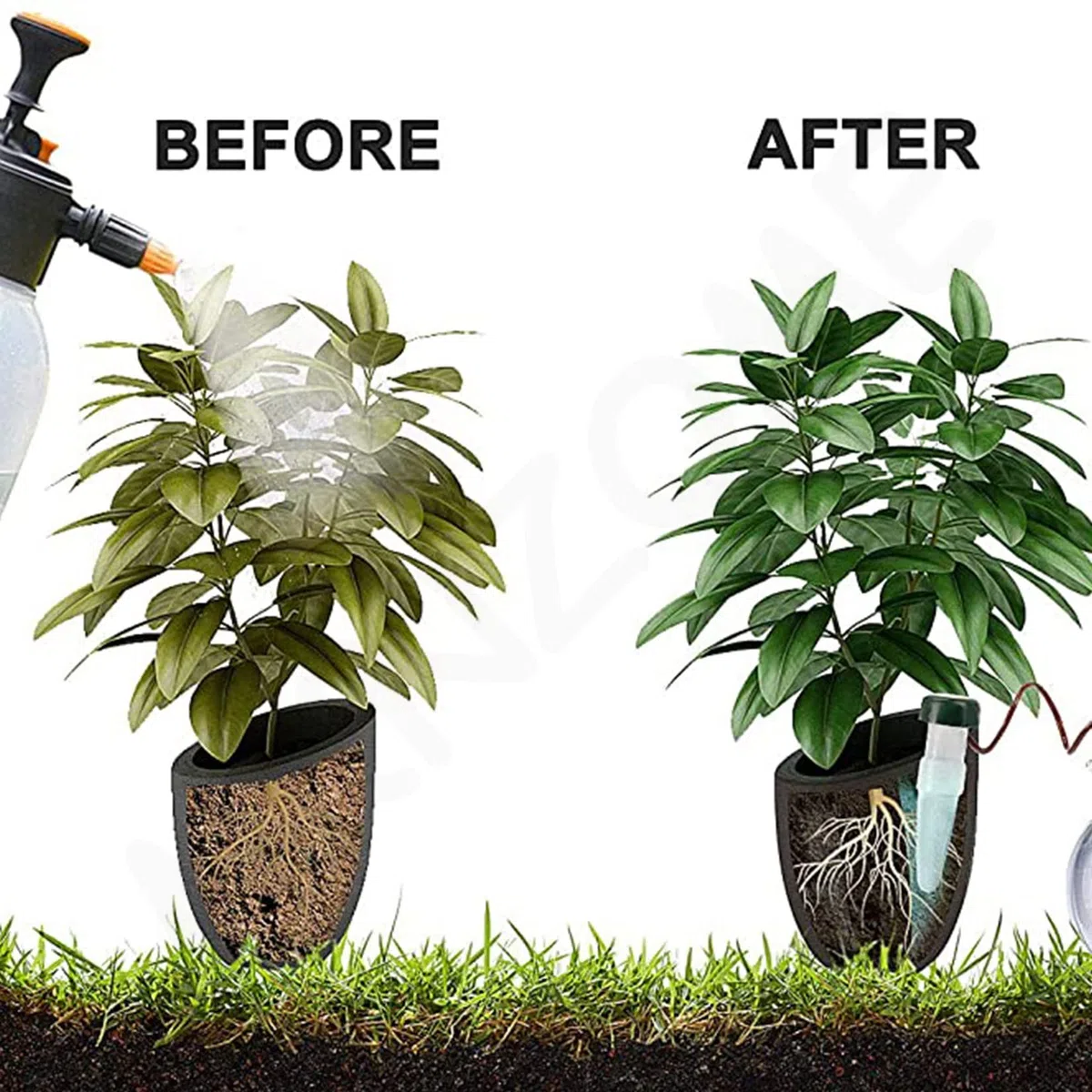 Irrigation Goutte a Goutte Bouteille, 4 Pièces Arrosage Goutte à Goutte en Céramique Arroseur Automatique Plantes Système D'Irrigation Automatique pour Jardin Maison Intérieur Extérieur