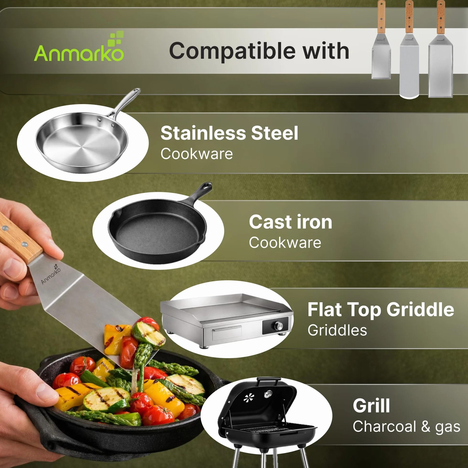 en acier inoxydable de Spatule en métal - Teppaniyaki Spatlas - plaque de cuisson Grattoir plat Spatule - ustensile en métal Idéal pour barbecue Dessus Plat en fonte Accessoires