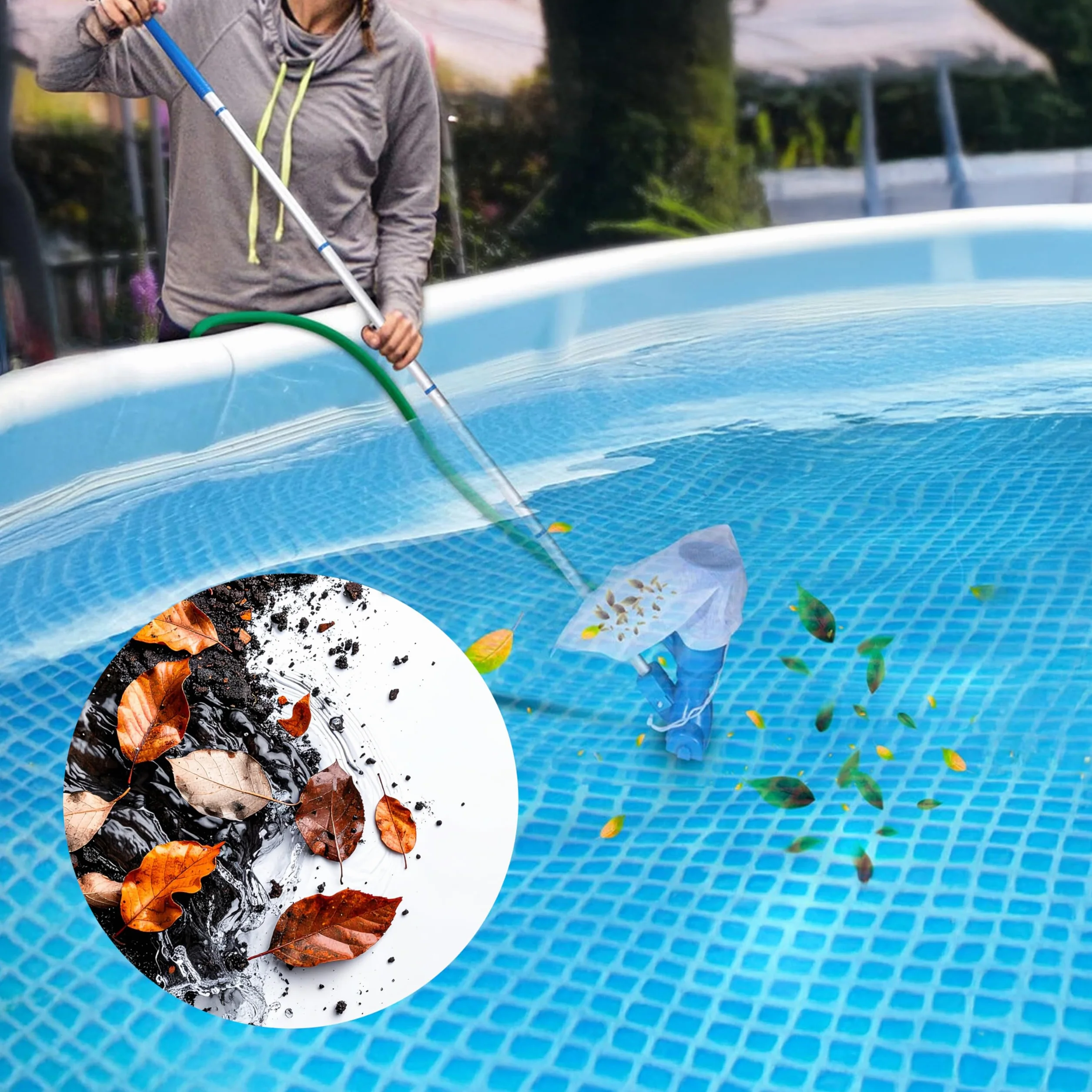 Aspirateur de piscine avec tige télescopique - Nettoyage manuel pour spa et jacuzzi - Sac filtrant réutilisable - Aspirateur jet d'eau pour fond de piscine dans le jardin