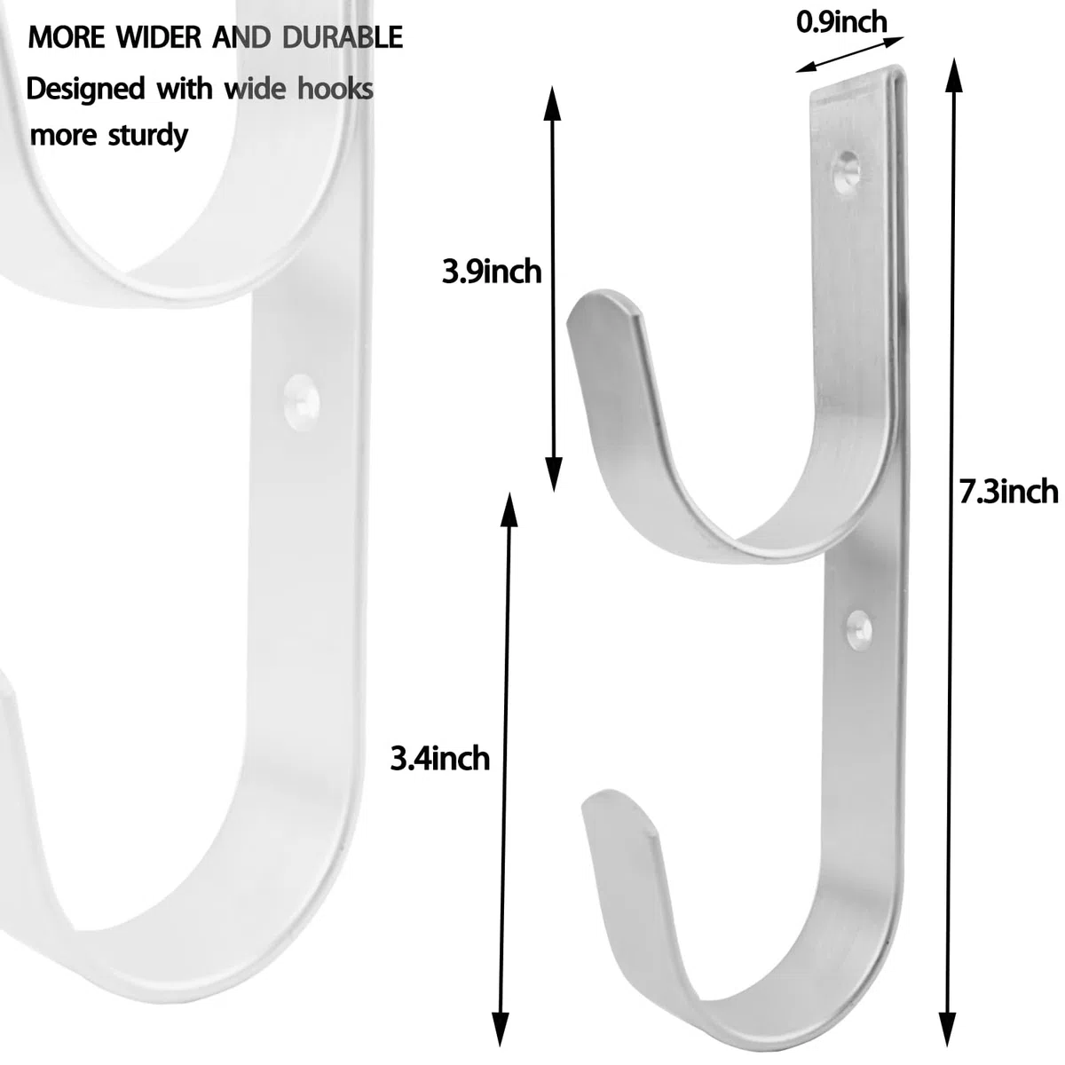 Lot de 2 crochets de fixation larges en aluminium argenté robuste avec vis pour piscine, bâtons télescopiques, écumoires, brosses, tuyaux d'aspiration, matériel de jardin, etc