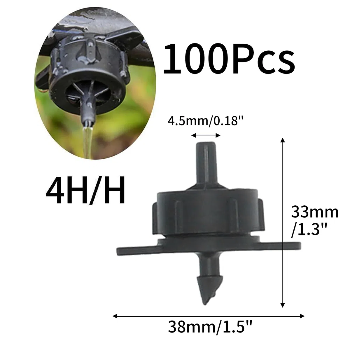 Émetteur d'irrigation Goutte à Goutte, 100 pièces 4L émetteurs Goutte à Goutte à Compensation de Pression buse de goutteur d'irrigation détachable pour Tuyau 4/7