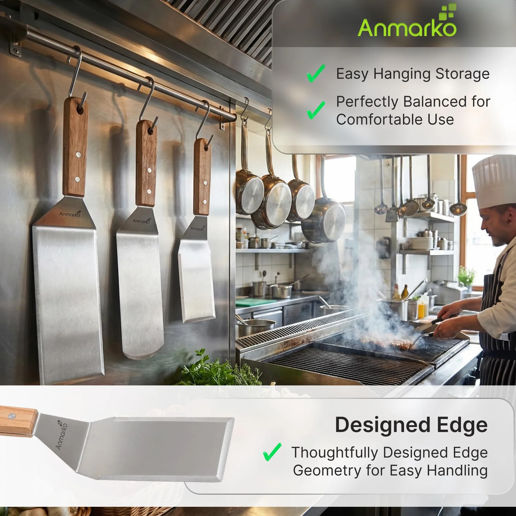 en acier inoxydable de Spatule en métal - Teppaniyaki Spatlas - plaque de cuisson Grattoir plat Spatule - ustensile en métal Idéal pour barbecue Dessus Plat en fonte Accessoires