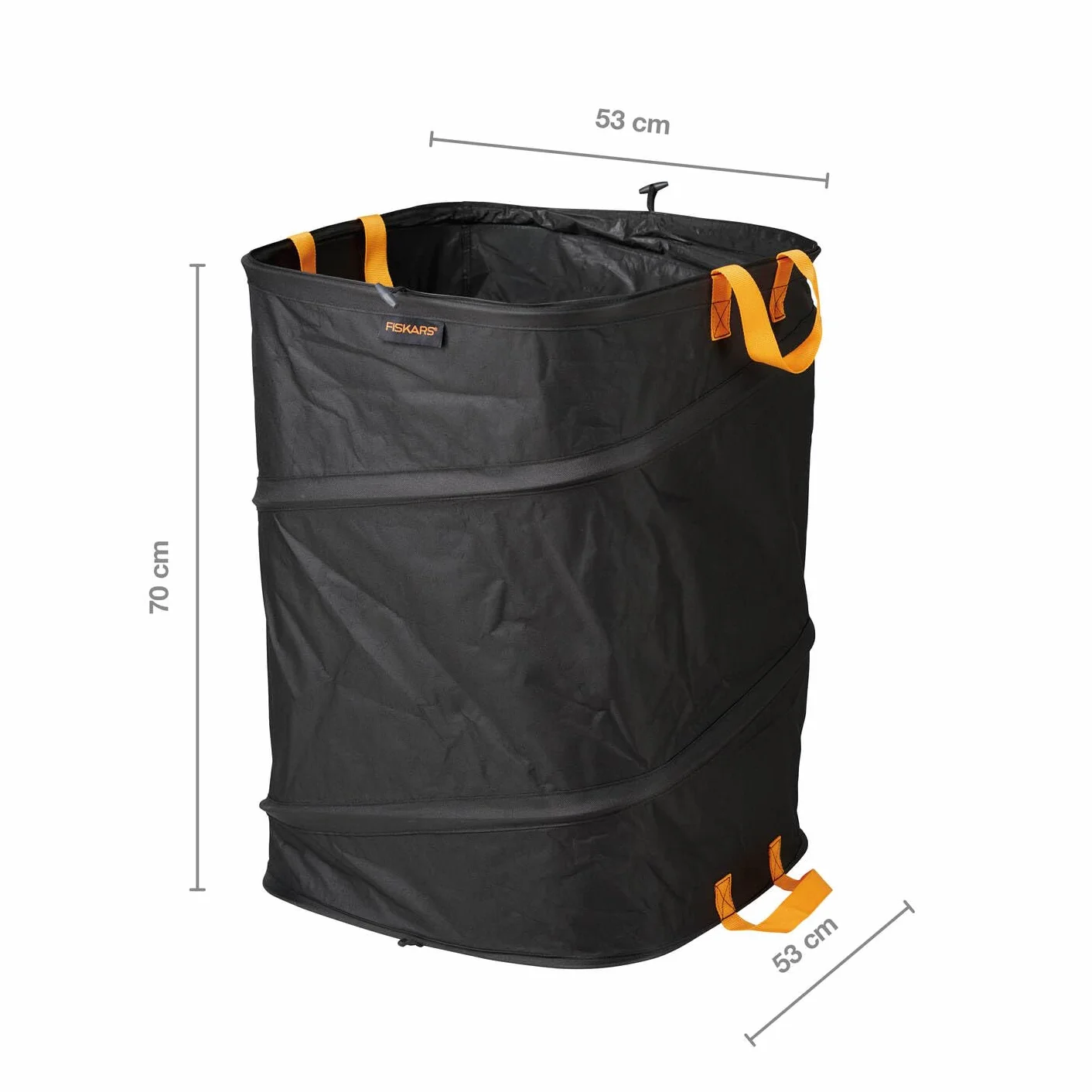 Fiskars Sac à végétaux pop-up avec poignées, Peu encombrant et pliable, Capacité : 175 l, Hauteur : 70 cm, Largeur : 50 cm, Noir/Orange, Ergo, 1028372