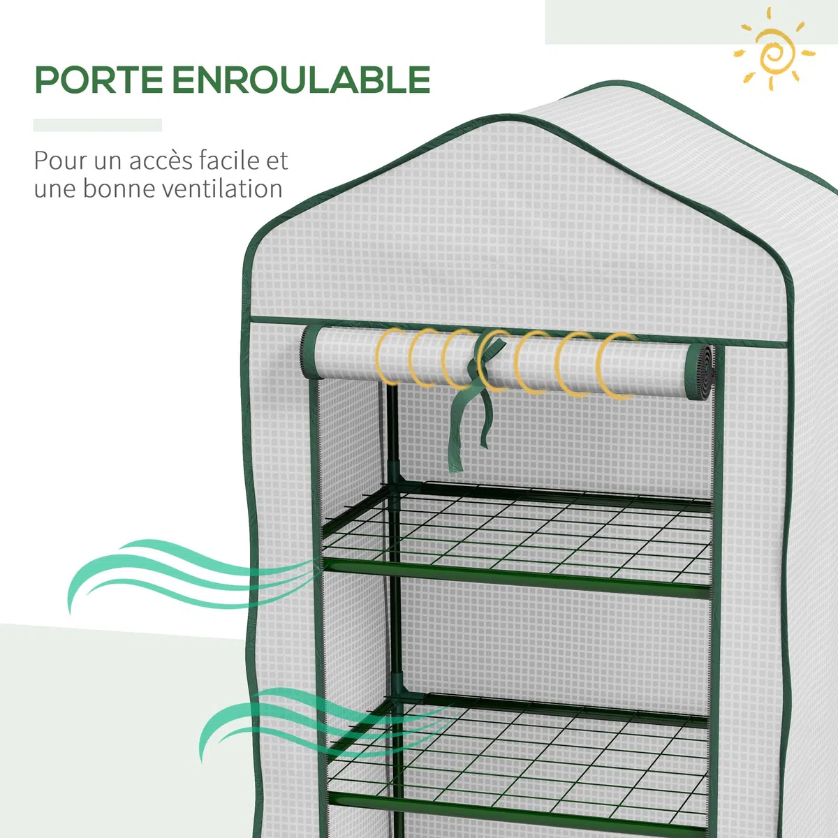 Outsunny Serre de Jardin avec étagères 3 Niveaux, Serre de Balcon, bâche renforcée PE, châssis en Acier, Porte zippée Enroulable, pour légumes Plantes Fleurs, 59 x 39 x 127 cm, Blanc