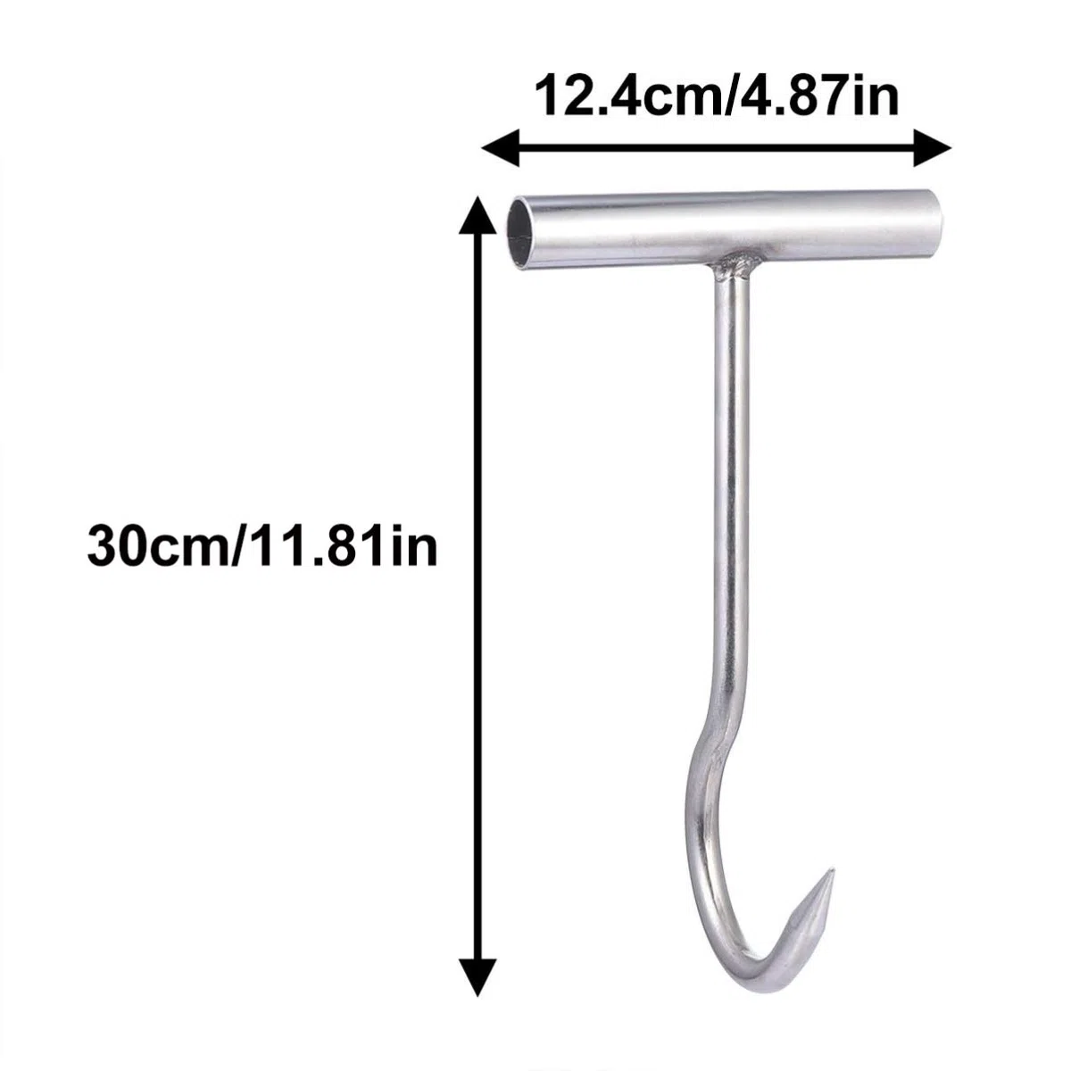 iplusmile Stainless Steel Meat Hook - à viande - de boucher - En acier inoxydable - en T - Avec poignée - réversible pour rôtir - Outil de barbecue - Argenté