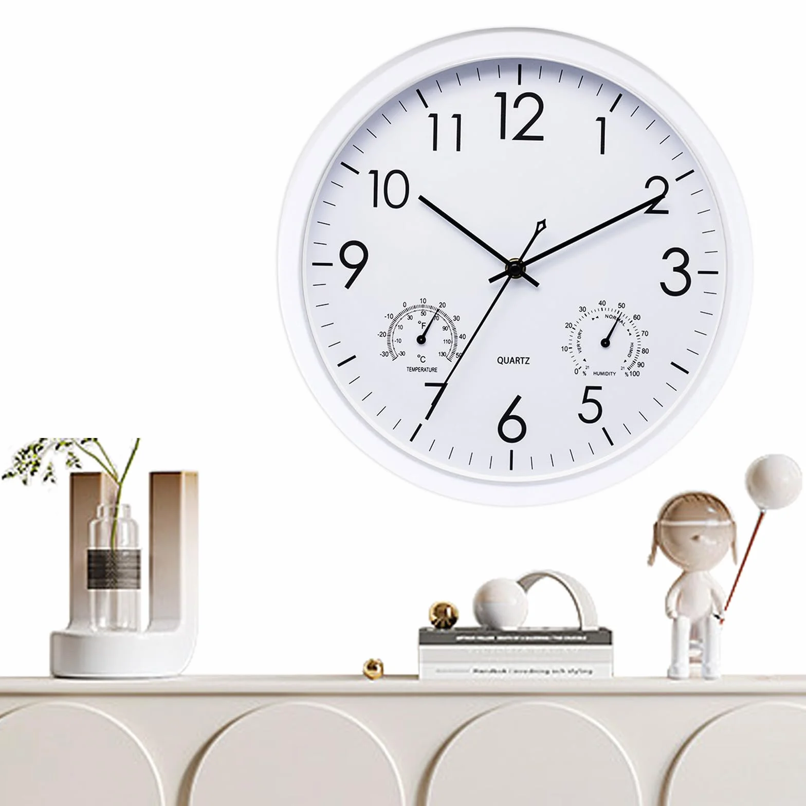 Horloge de jardin résistante aux intempéries - Étanche - Horloge murale d'extérieur étanche - Avec thermomètre et hygromètre - Horloge murale pour l'intérieur et l'extérieur - Pour cuisine, salon